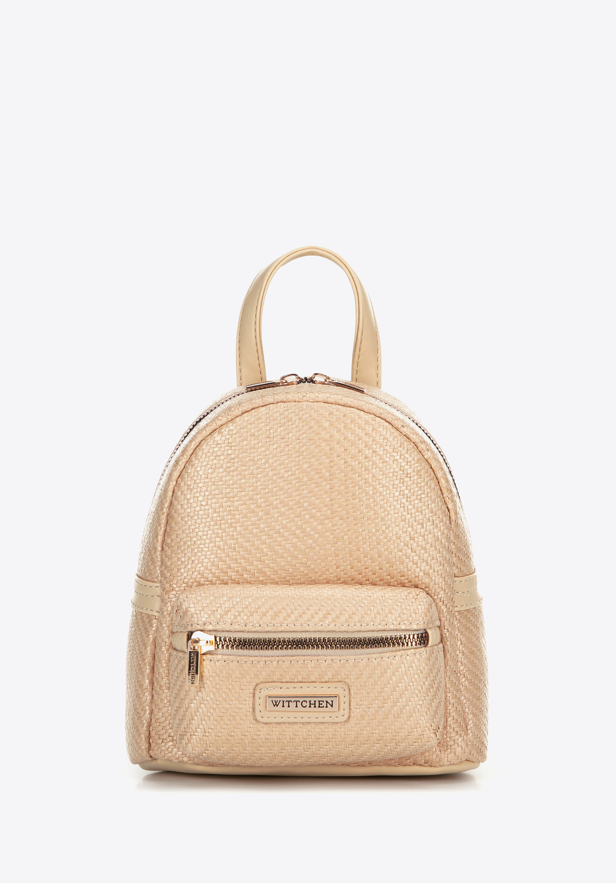 Gewebter Rucksack mit Details aus Kunstleder, beige, 101-4Y-492-9, Bild 1