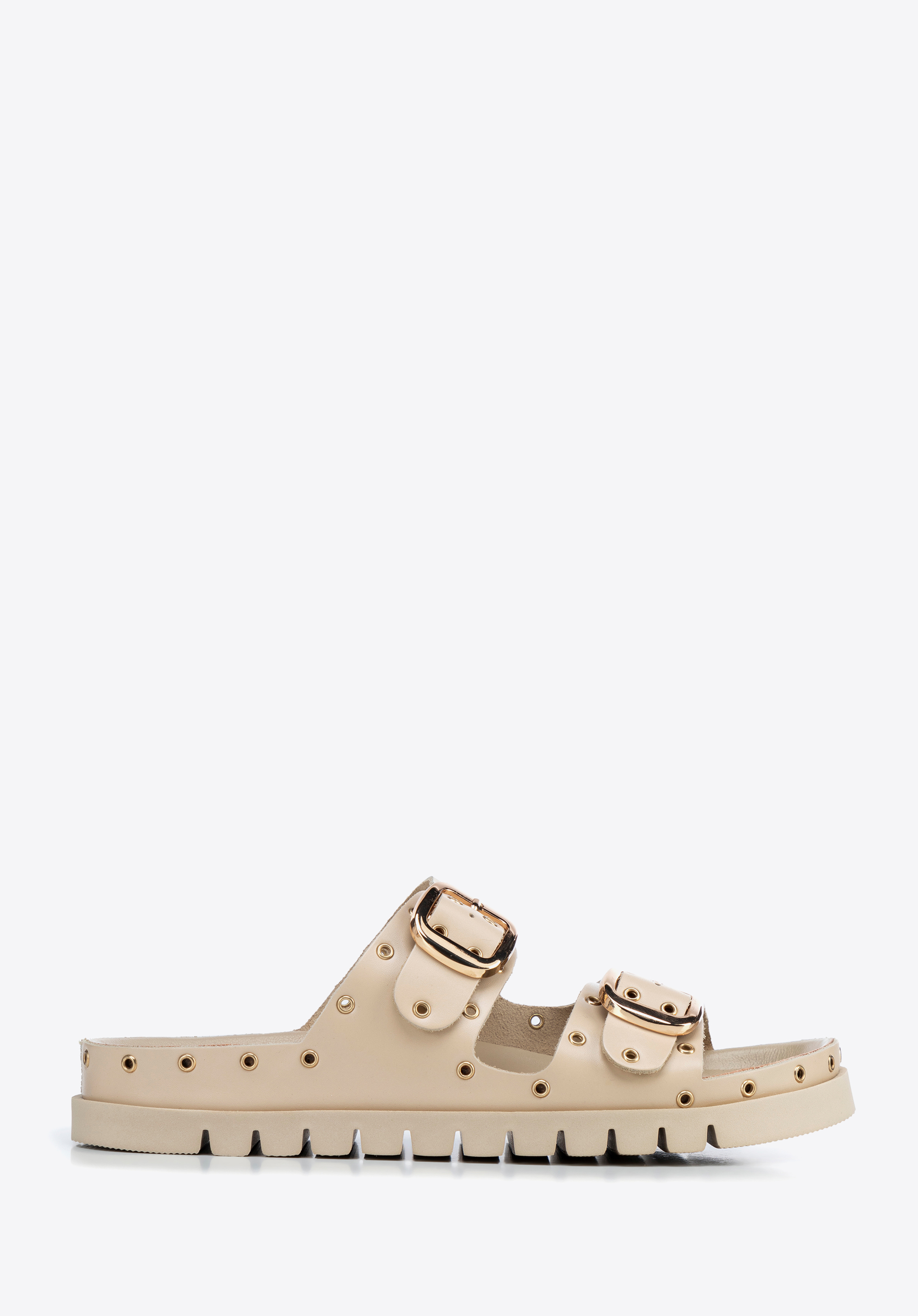 Damen-Sandalen mit Nieten zum Reinschlüpfen, beige-gold, 100-D-550-9G-38, Bild 1