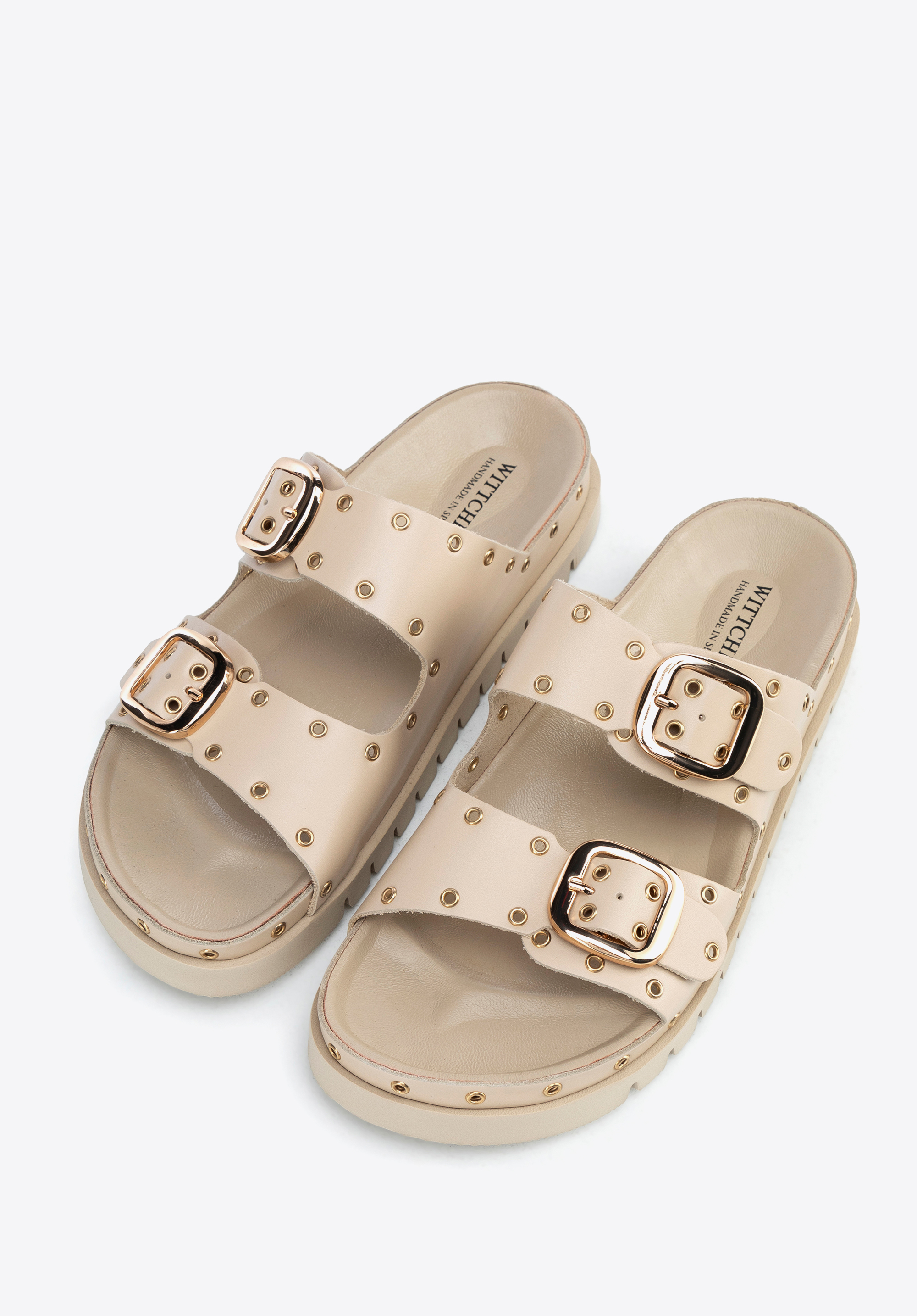 Damen-Sandalen mit Nieten zum Reinschlüpfen, beige-gold, 100-D-550-9G-38, Bild 1