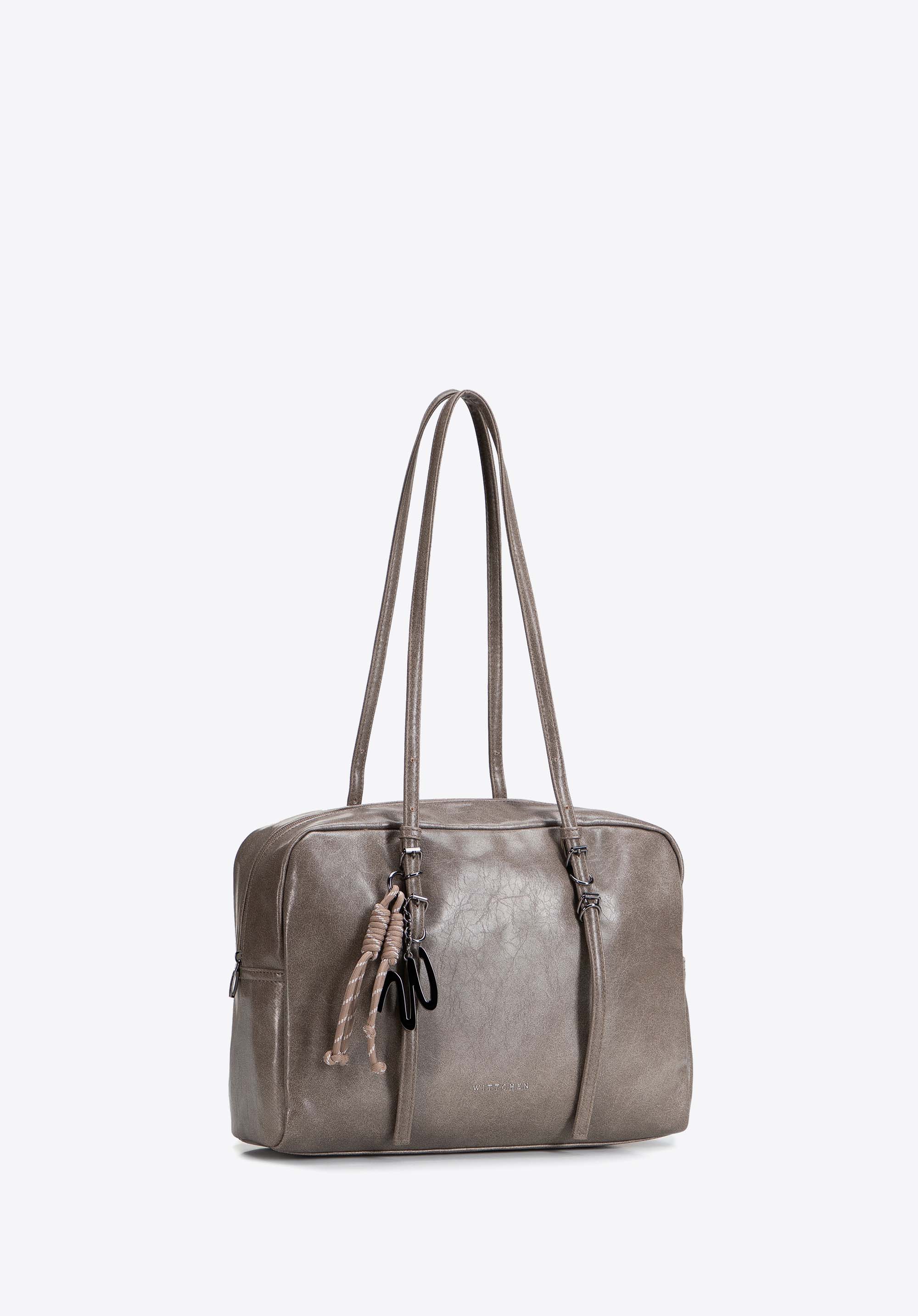 Große Damen-Einkaufstasche mit dekorativem Anhänger, beige, 103-4Y-508-9, Bild 1