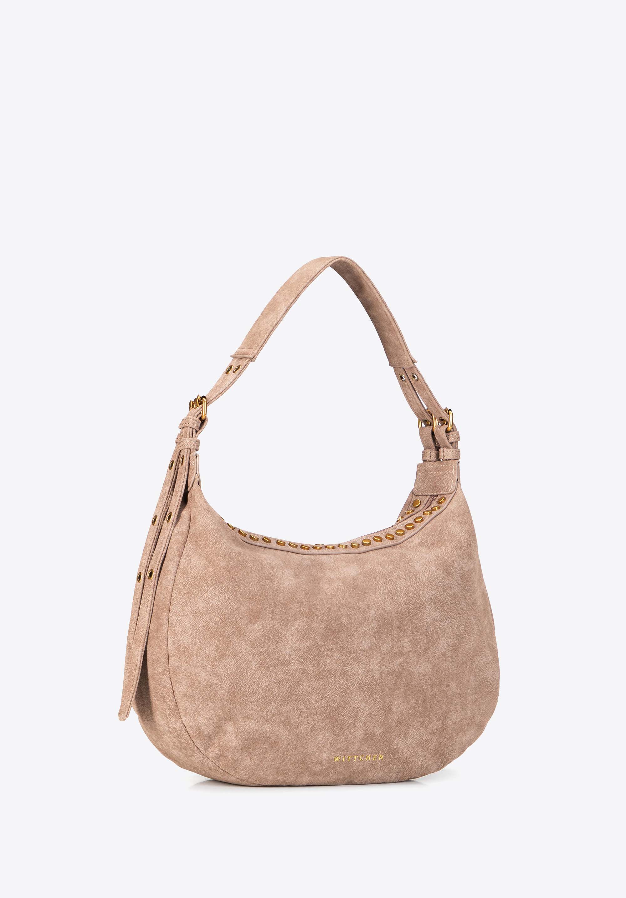 Große, mit Nieten besetzte Schultertasche für Damen, beige, 103-4Y-514-9, Bild 1