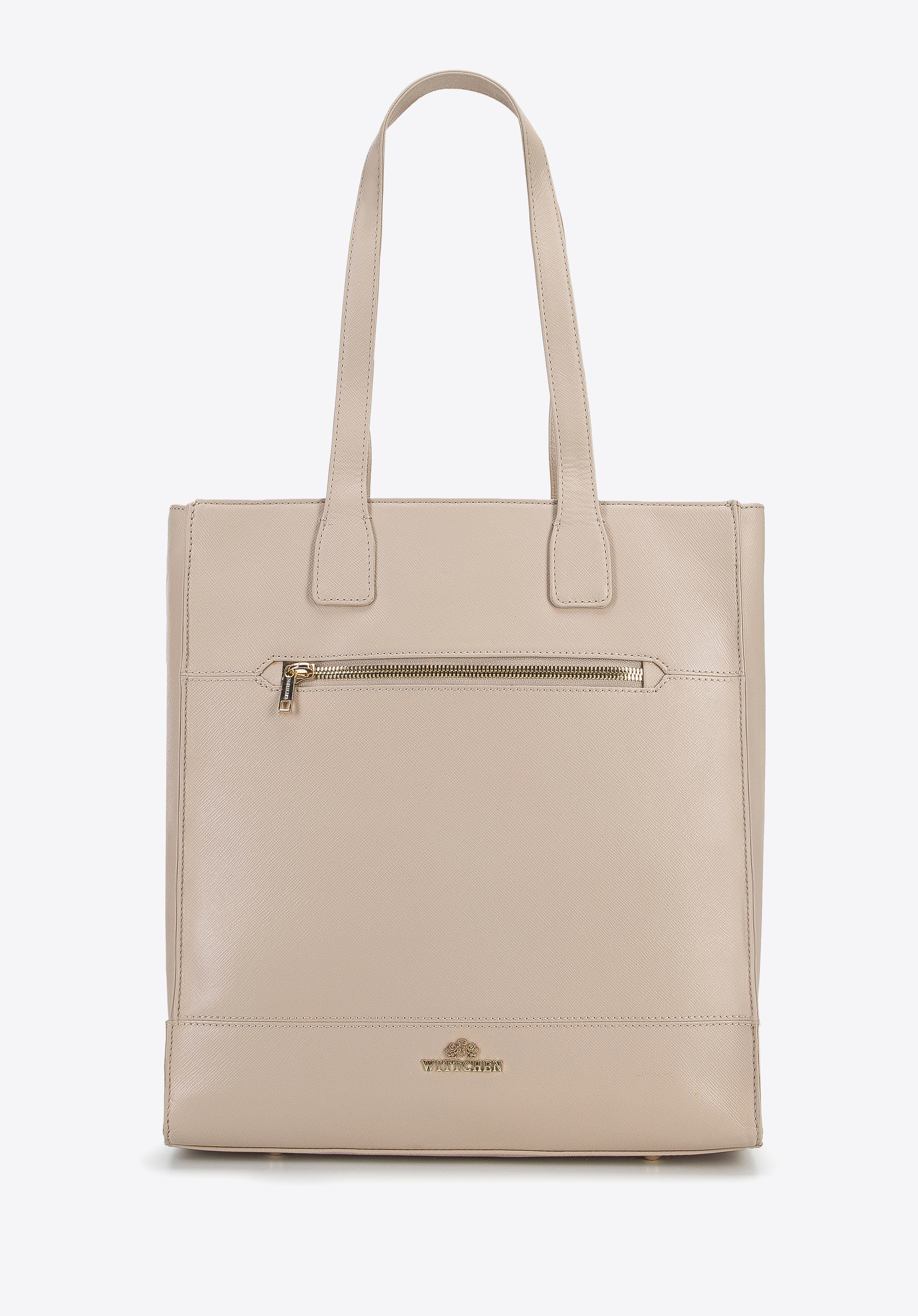 Große Shopper-Tasche aus Saffiano-Leder, beige, 96-4E-004-9, Bild 1