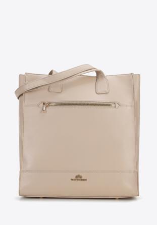 Große Shopper-Tasche aus Saffiano-Leder, beige, 96-4E-004-9, Bild 1