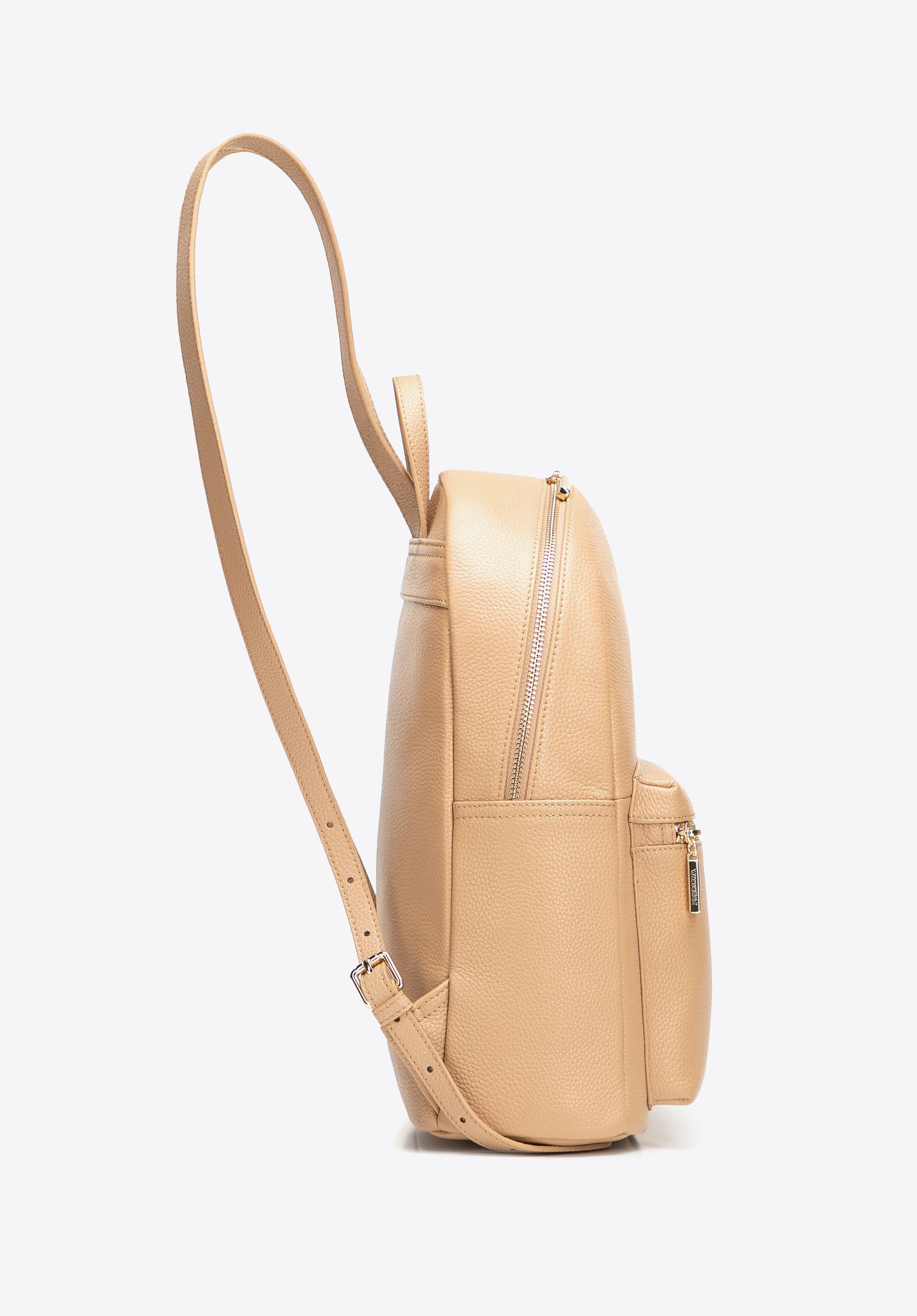 Großer Damenrucksack aus genarbtem Naturleder, beige, 102-4E-621-9, Bild 1