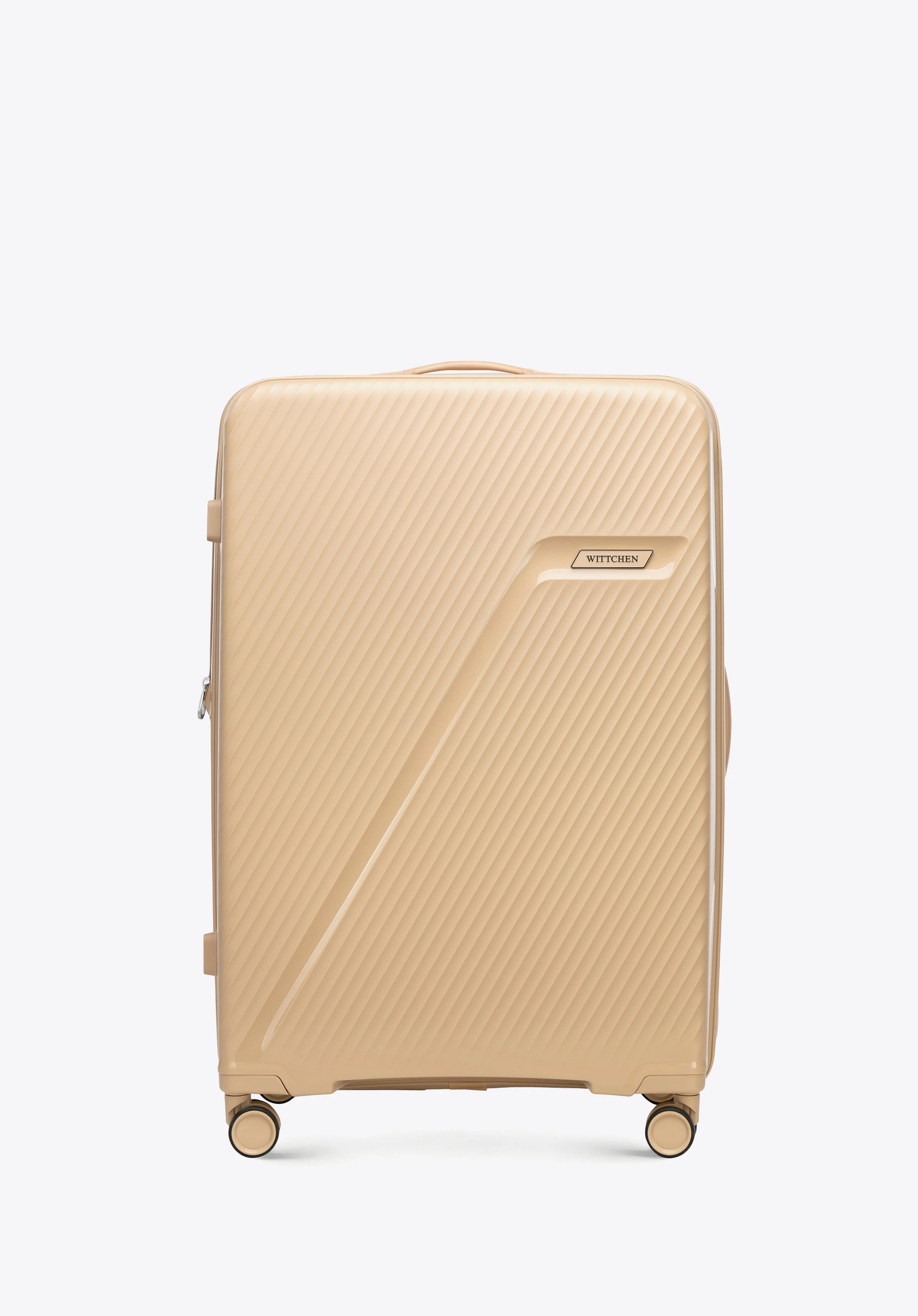 Großer Koffer aus Polypropylen mit diagonalem Muster, beige, 56-3T-503-86, Bild 1