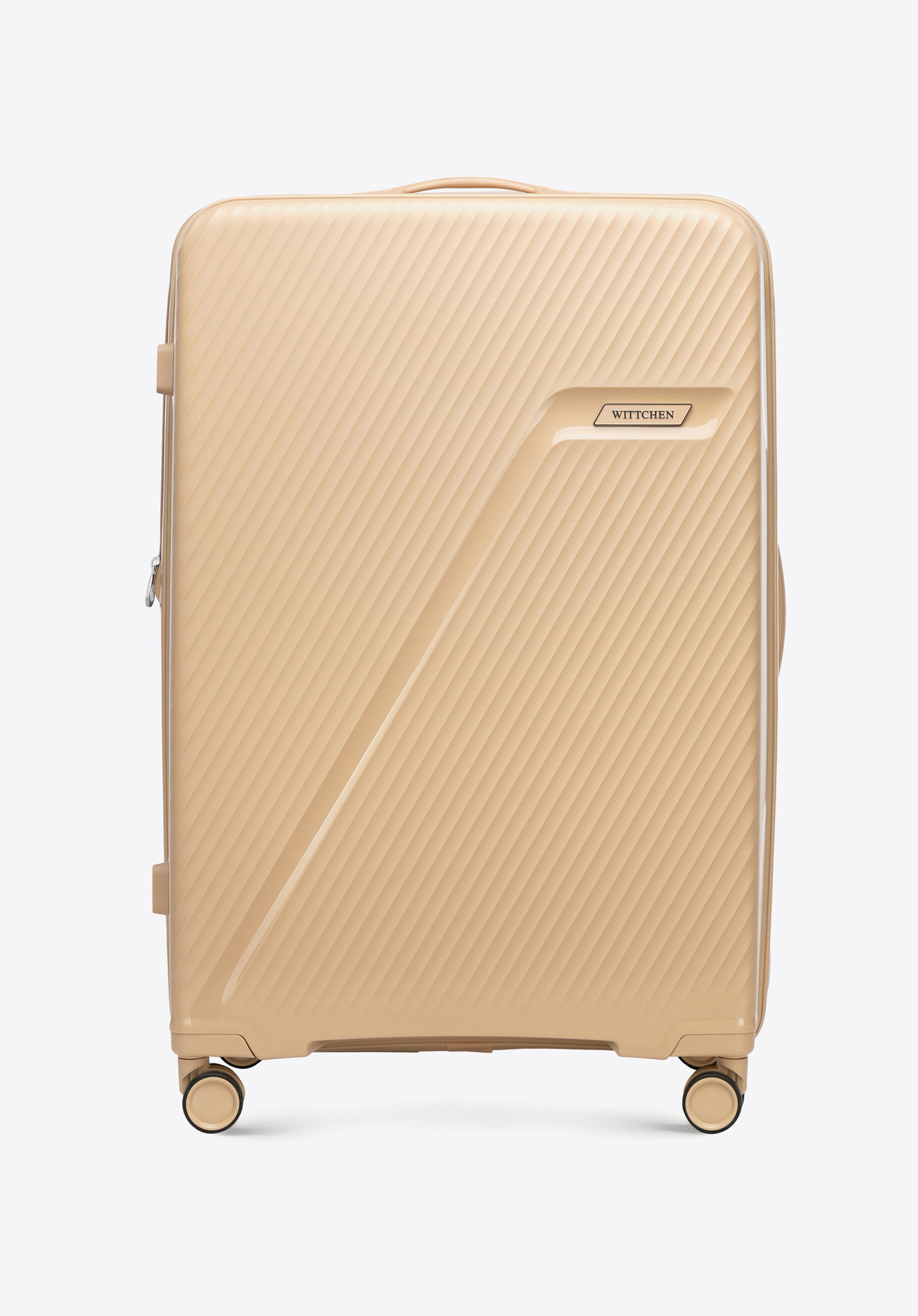 Großer Koffer aus Polypropylen mit diagonalem Muster, beige, 56-3T-503-86, Bild 1