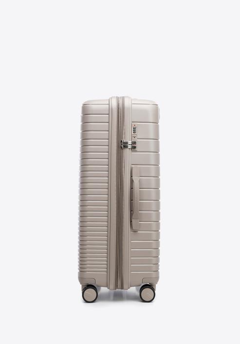 Großer Koffer aus Polypropylen mit glänzenden Riemen, beige, 56-3T-163-89, Bild 2
