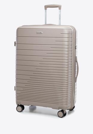 Großer Koffer aus Polypropylen mit glänzenden Riemen, beige, 56-3T-163-86, Bild 1