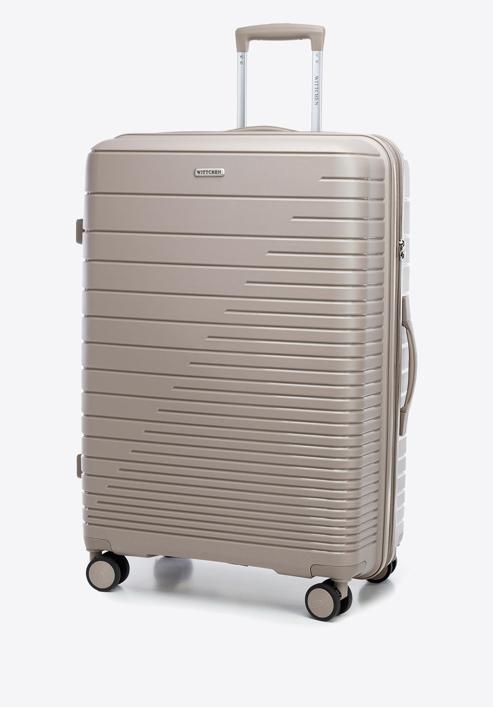 Großer Koffer aus Polypropylen mit glänzenden Riemen, beige, 56-3T-163-89, Bild 4