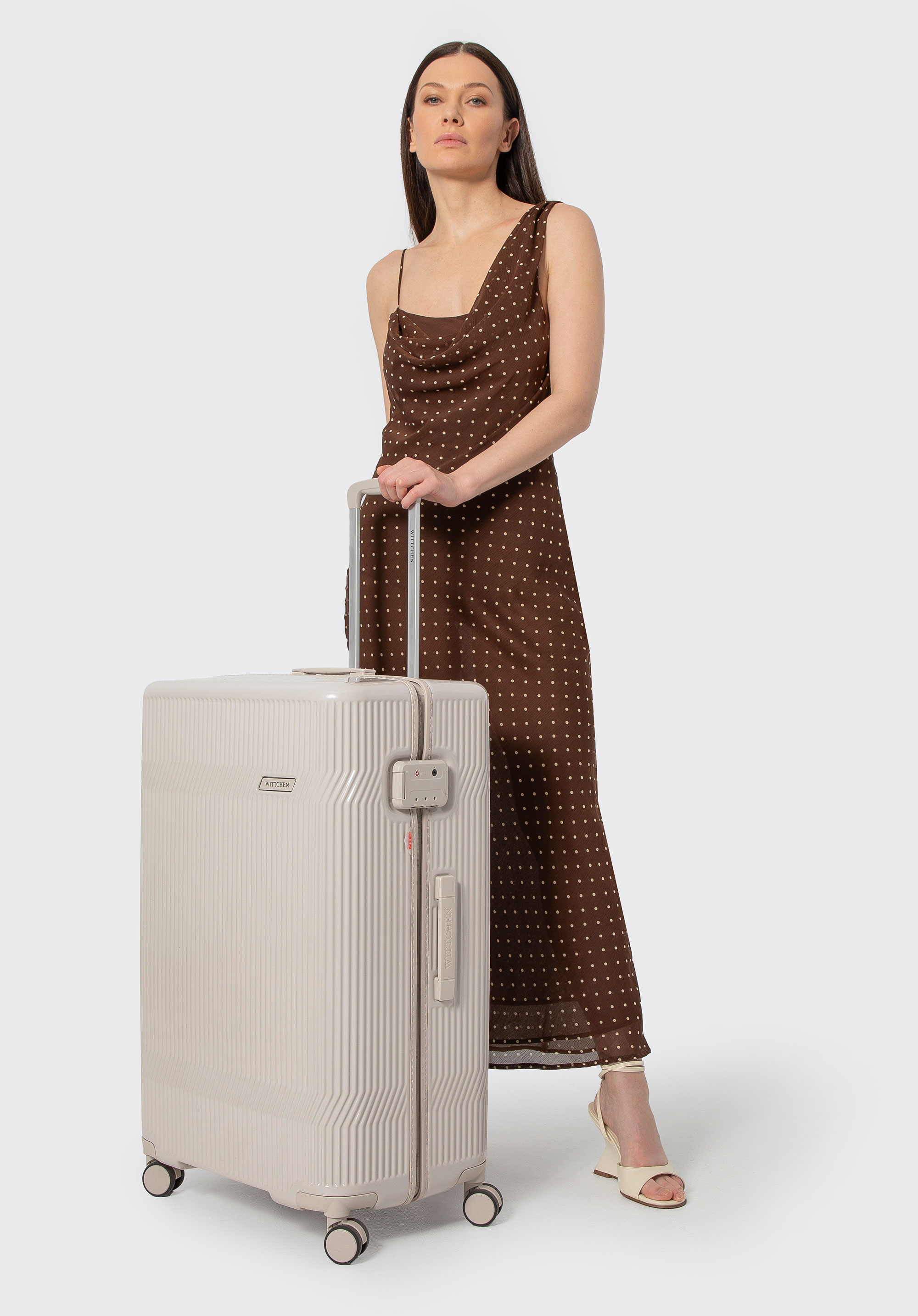 Großer Polycarbonat-Koffer mit glänzender Oberfläche, beige, 56-3P-013-01, Bild 1