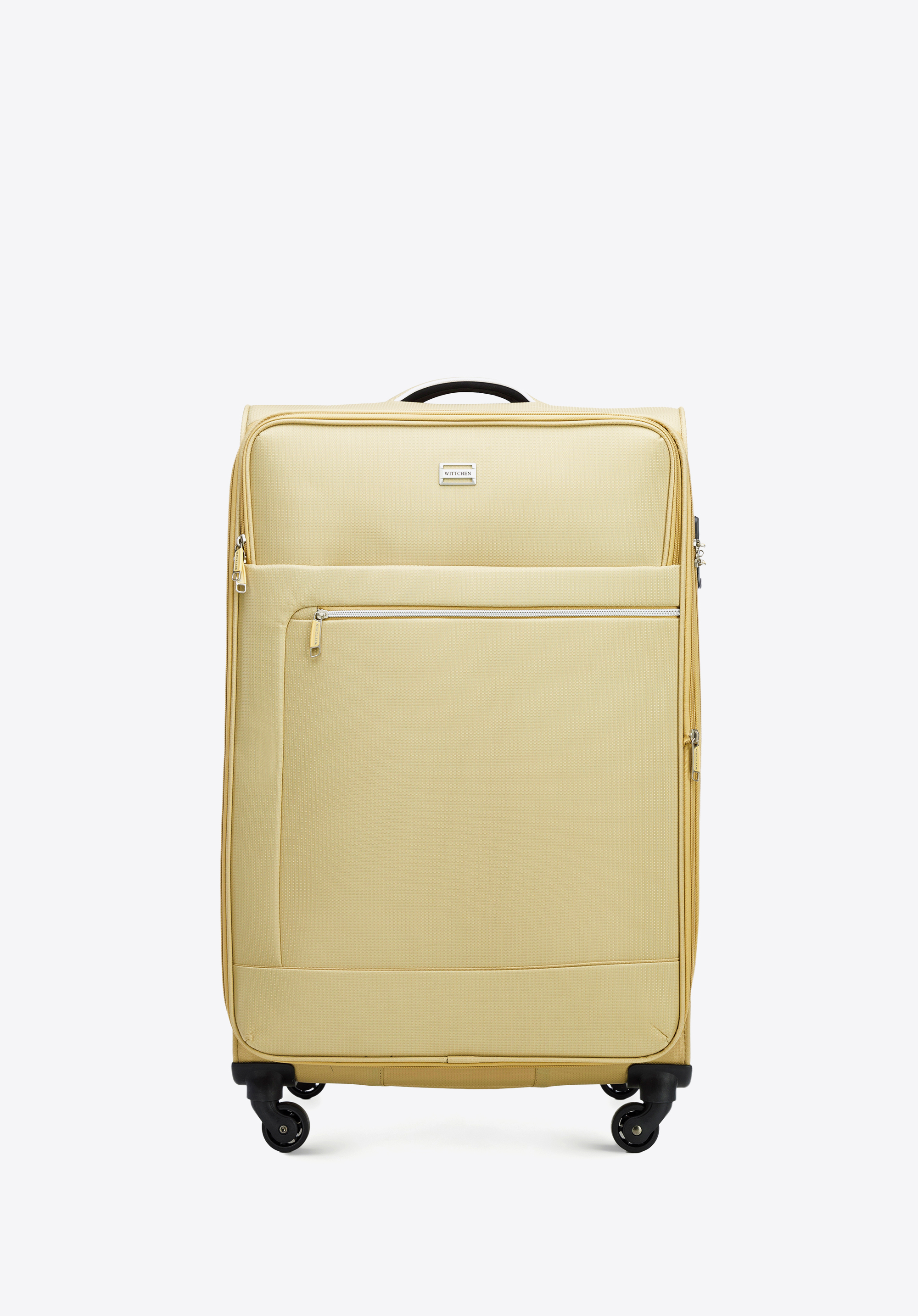 Großer Weichschalenkoffer mit glänzendem Reißverschluss, beige, 56-3S-853-86, Bild 1