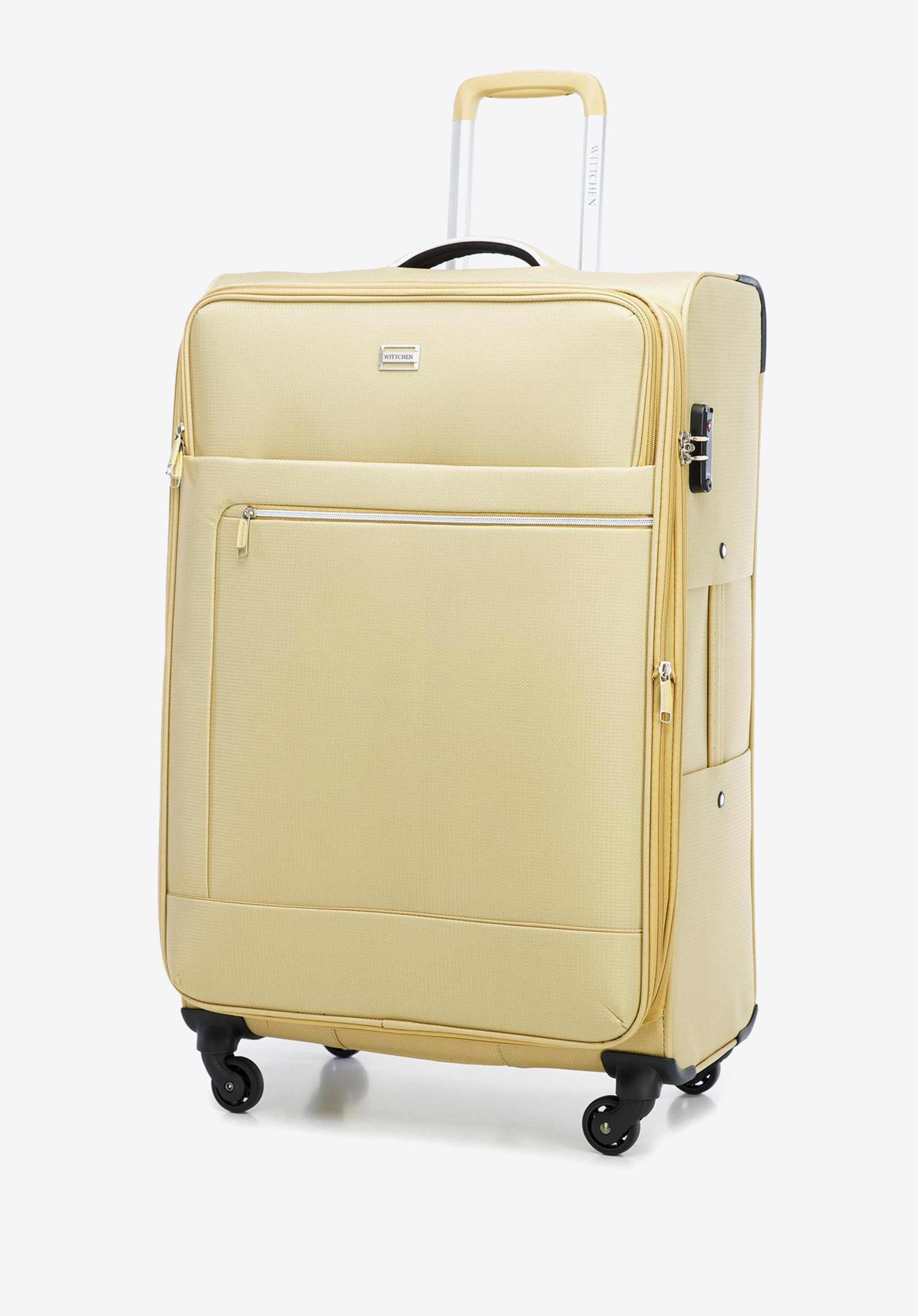 Großer Weichschalenkoffer mit glänzendem Reißverschluss, beige, 56-3S-853-86, Bild 1