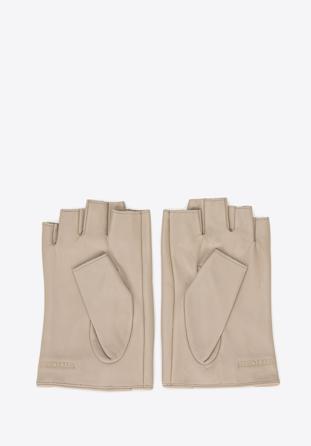 Fingerlose Damenhandschuhe aus Leder mit Zierstreifen, beige-grün, 46-6L-311-A-V, Bild 1