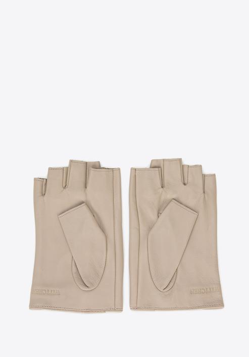 Fingerlose Damenhandschuhe aus Leder mit Zierstreifen, beige-grün, 46-6L-311-A-M, Bild 2