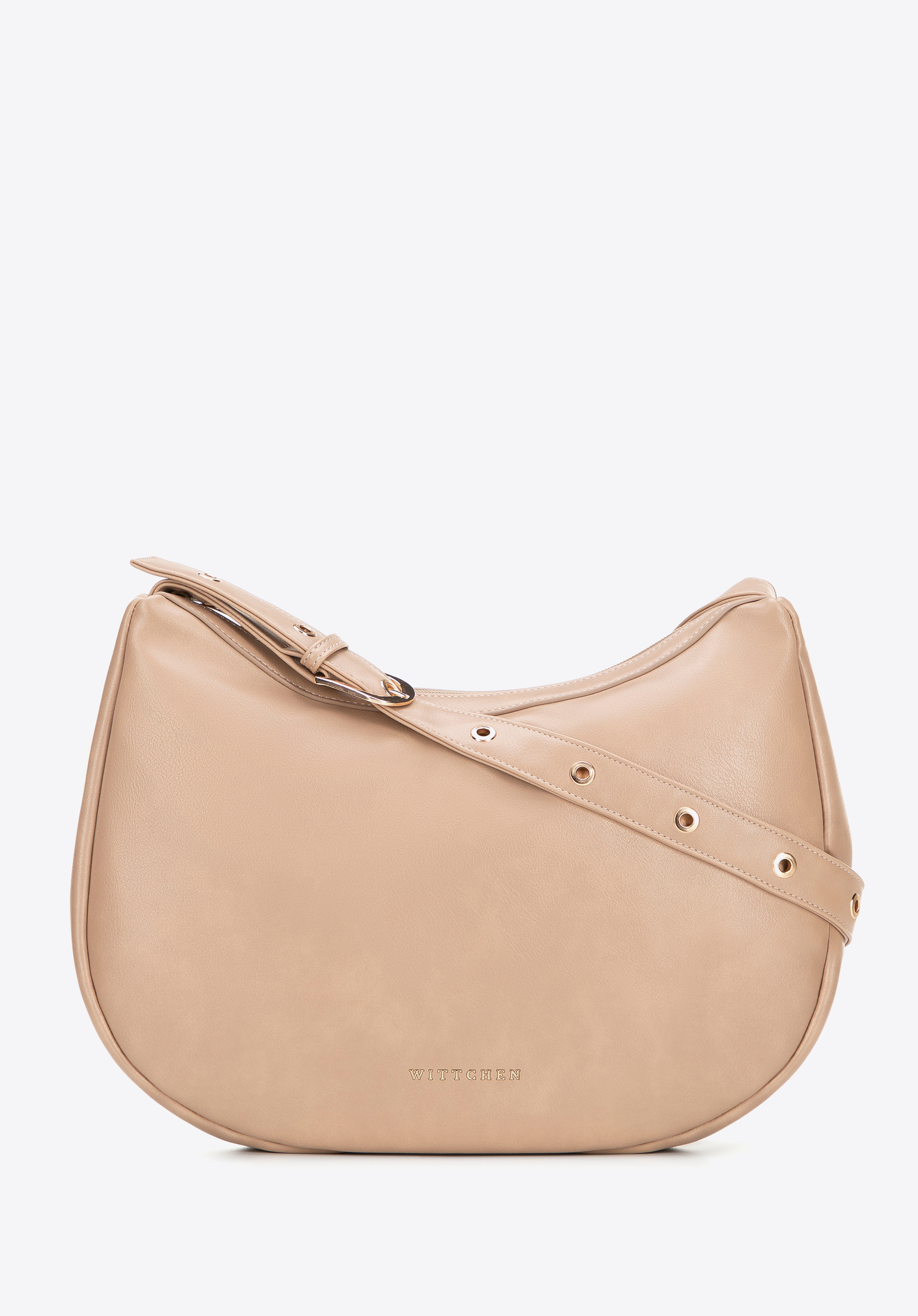 Halbmondförmige Schultertasche aus Kunstleder, beige, 101-4Y-431-9, Bild 1