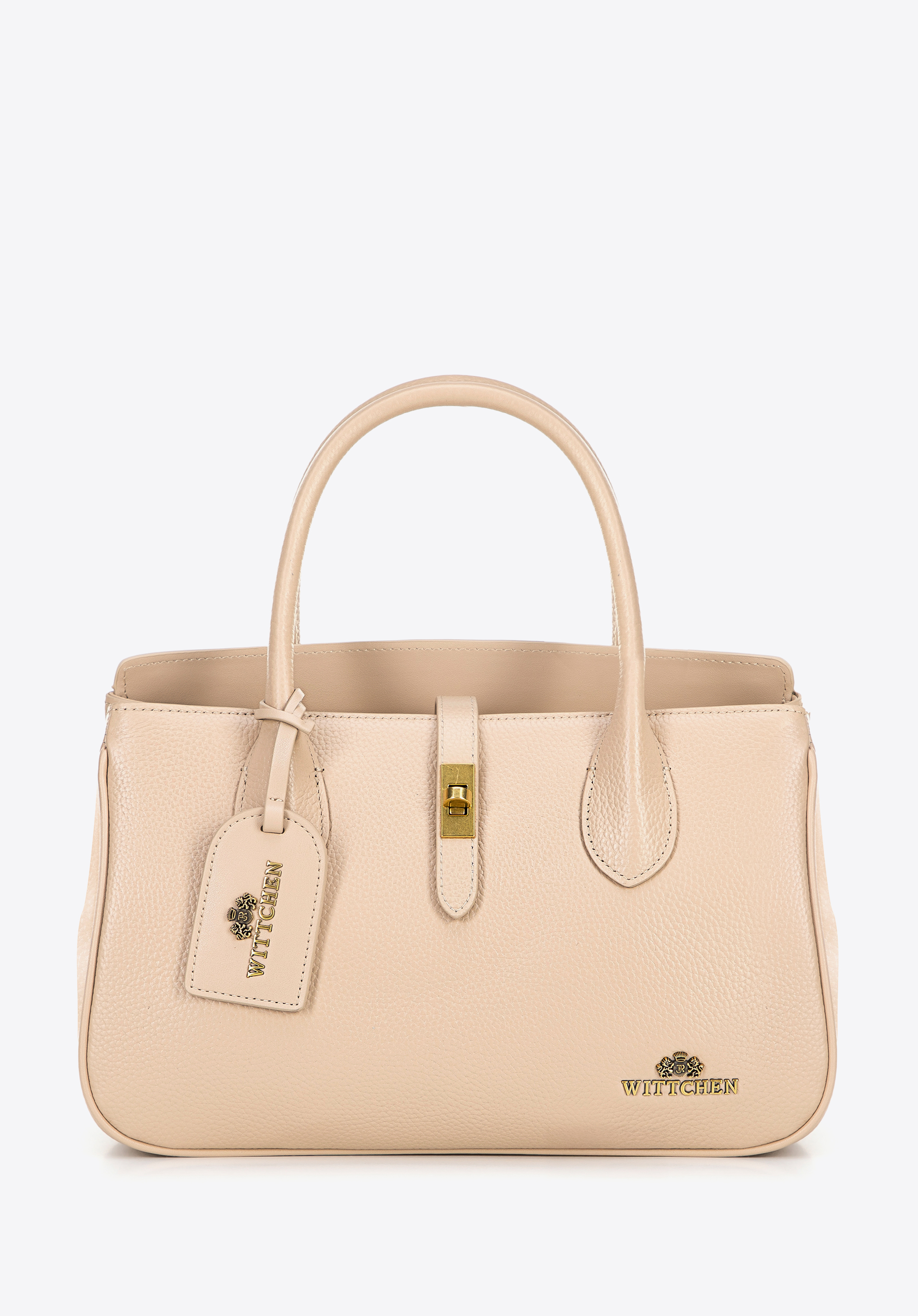 Handtasche aus Naturleder mit Clutch und Schnalle, beige, 100-4E-227-9, Bild 1