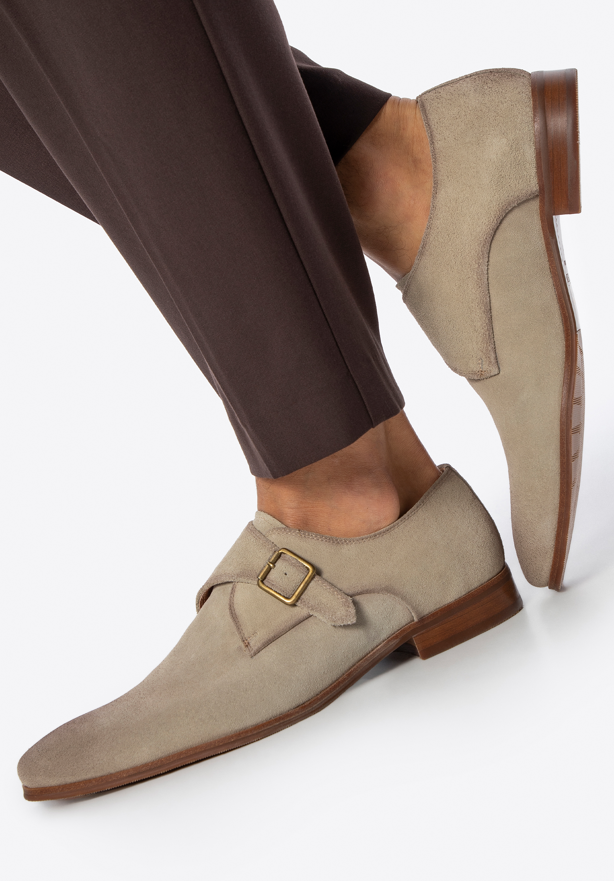 Herren-Monk-Schuhe aus Leder, beige, 100-M-512-9-43, Bild 1