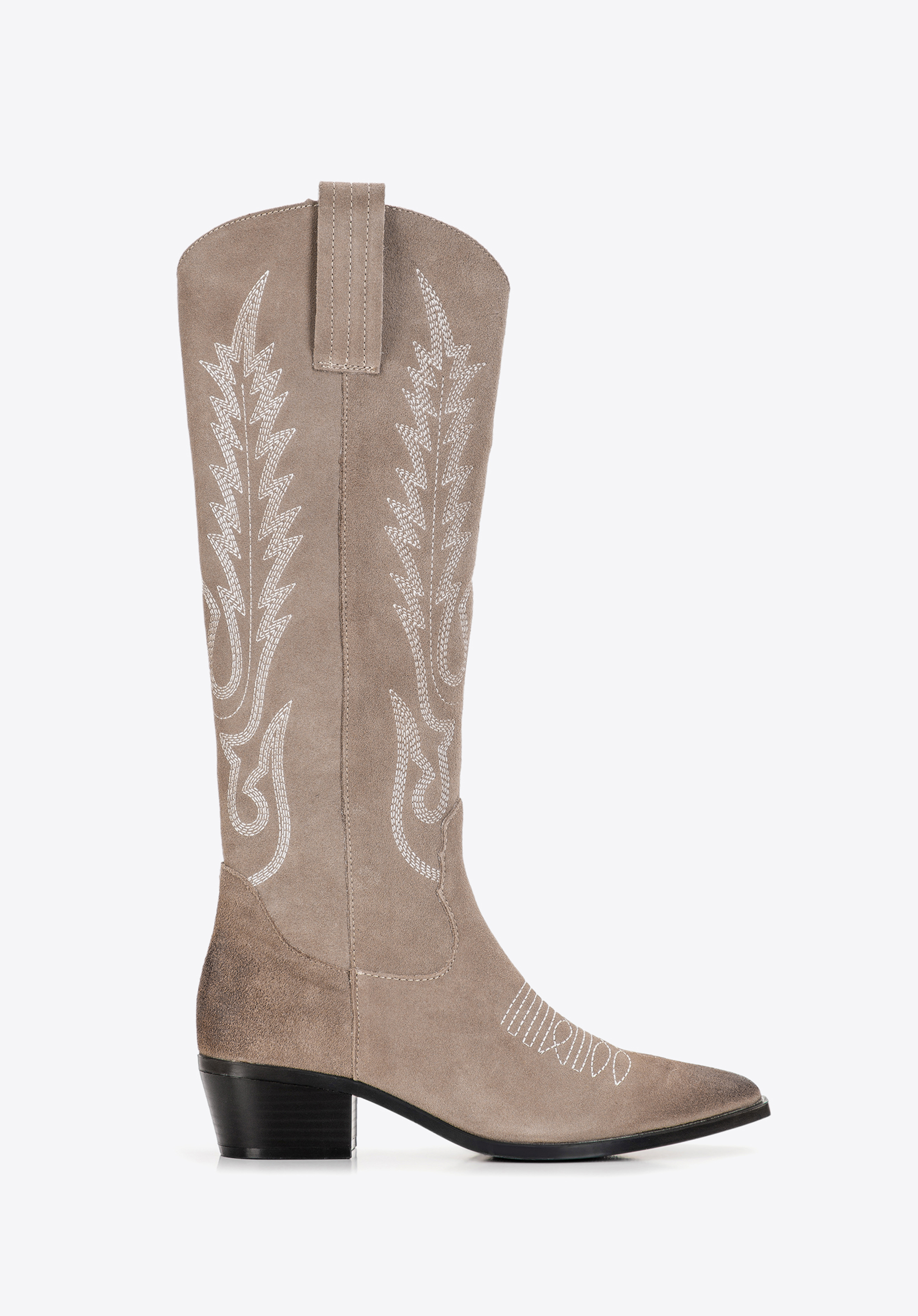 Hohe Damen-Cowboystiefel aus besticktem Wildleder, beige, 97-D-852-9-38, Bild 1