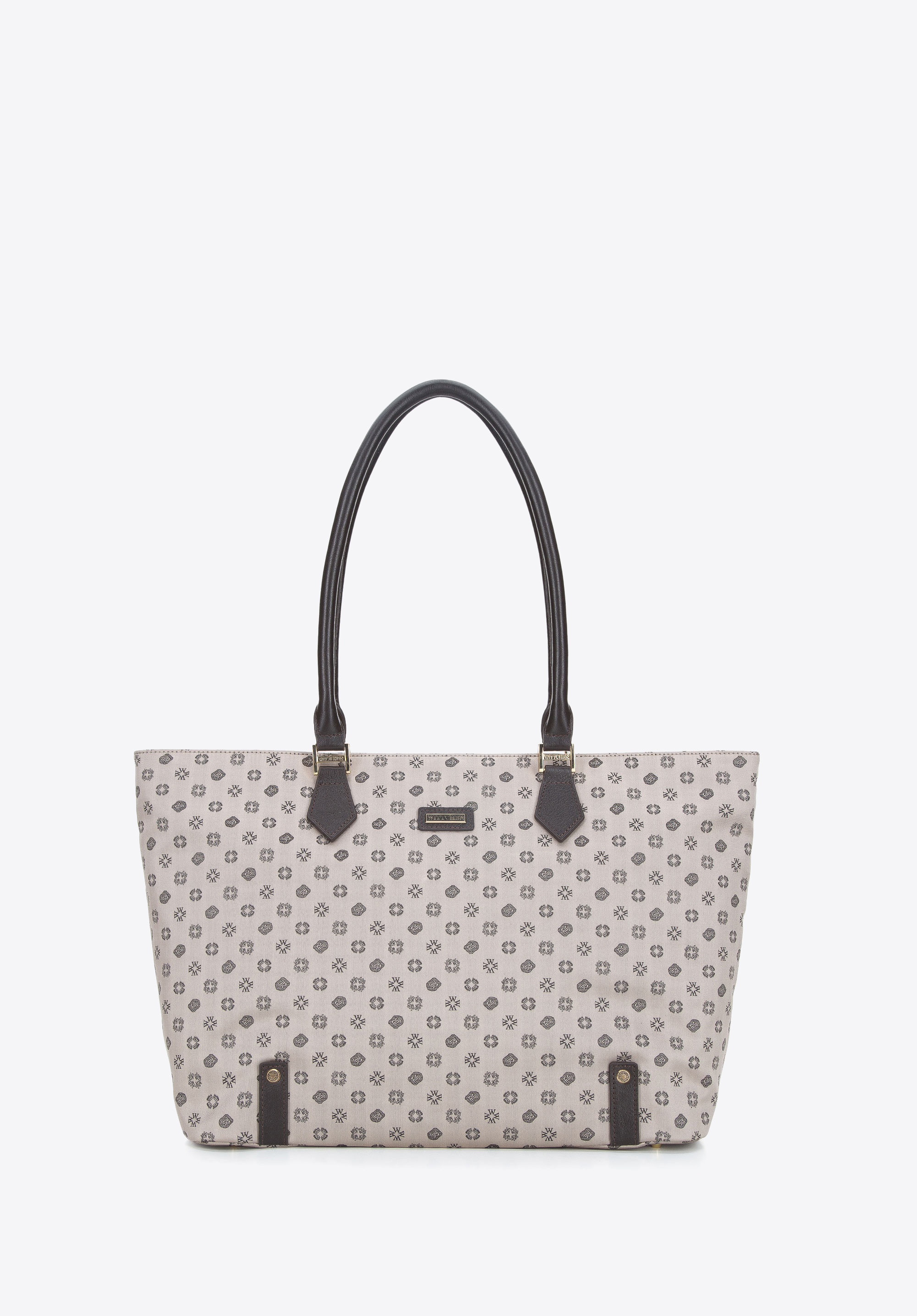 Jacquard-Shoppertasche mit Lederbändern, beige, 95-4-908-9, Bild 1