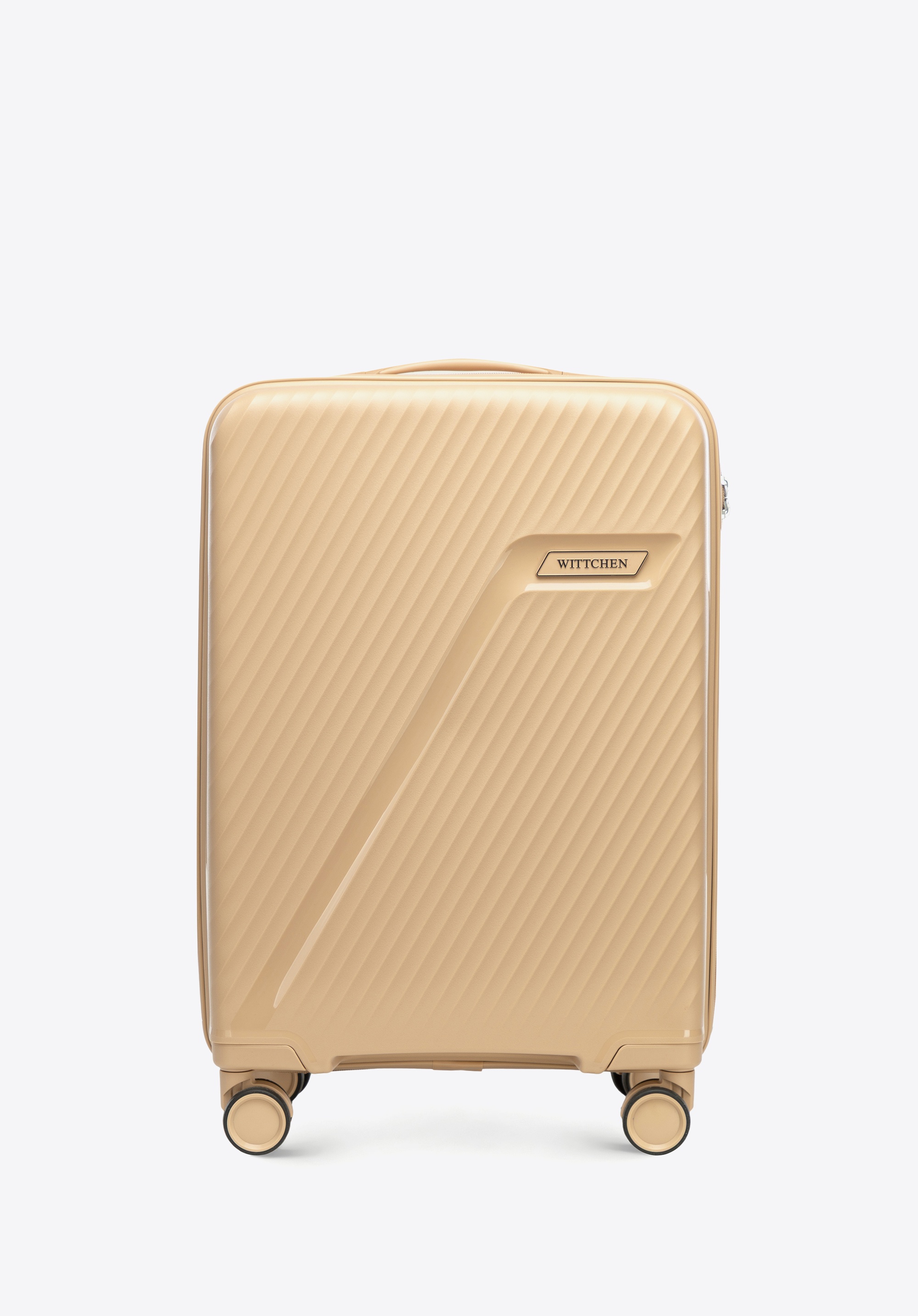 Kleiner Koffer aus Polypropylen mit diagonalem Muster, beige, 56-3T-501-86, Bild 1