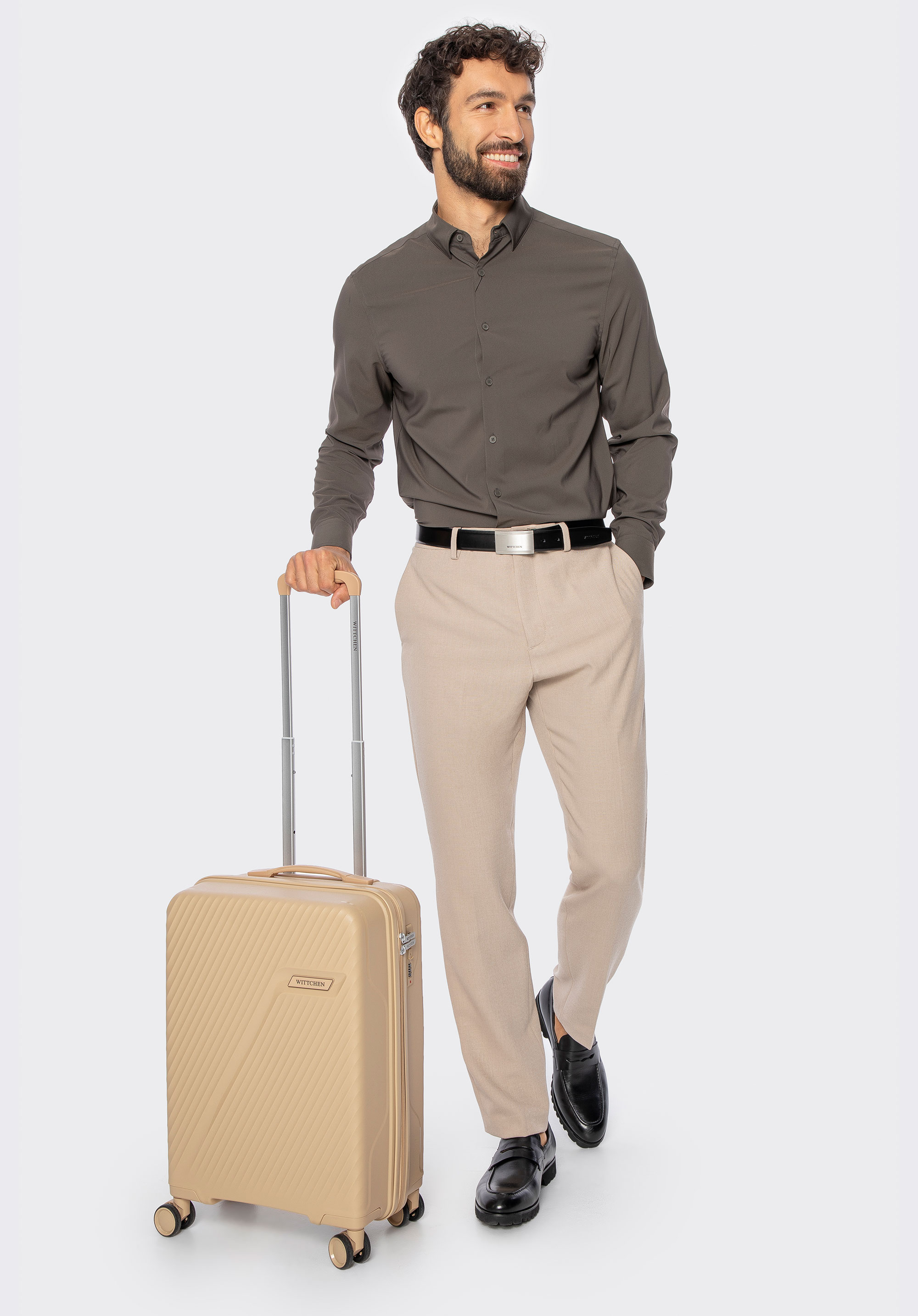 Kleiner Koffer aus Polypropylen mit diagonalem Muster, beige, 56-3T-501-86, Bild 1