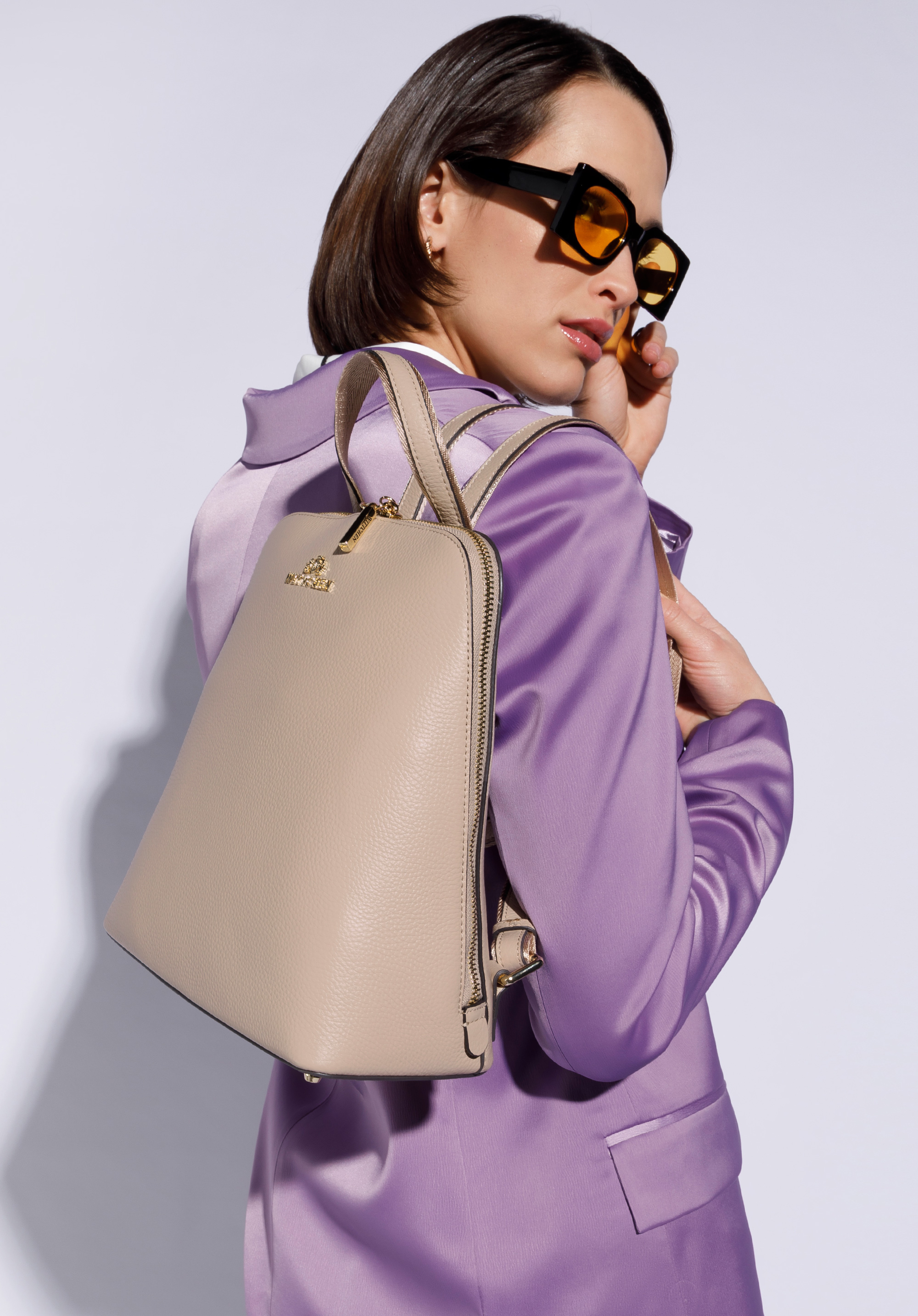 Kleiner Damenrucksack aus Leder, beige, 96-4E-617-9, Bild 1