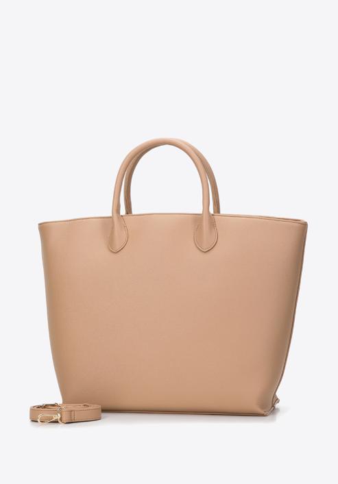 Köfferchen aus trapezförmigem Öko-Leder mit einer Vordertasche, beige, 97-4Y-251-9, Bild 2