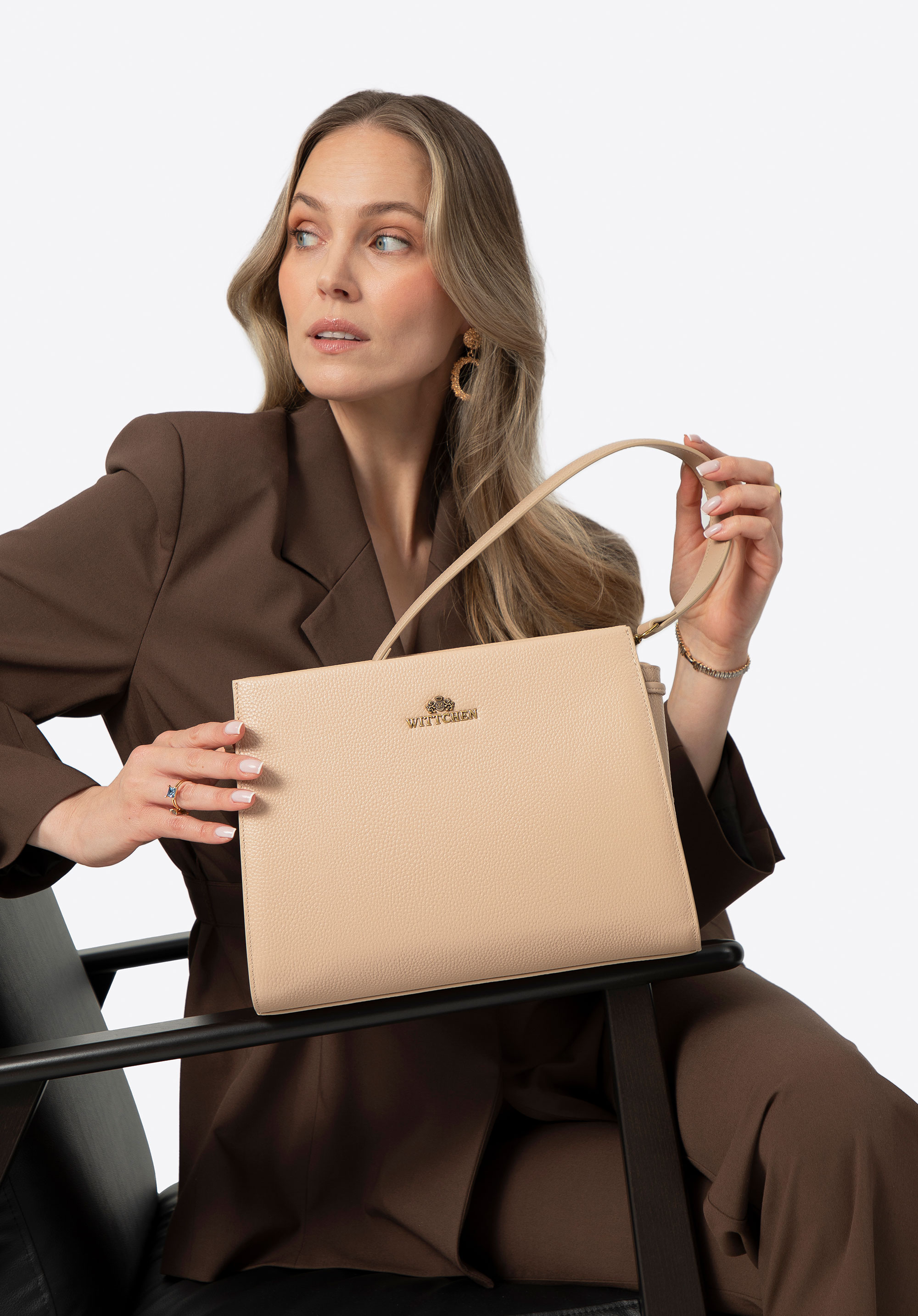 Leder Shopper Tasche, beige, 100-4E-204-9, Bild 1