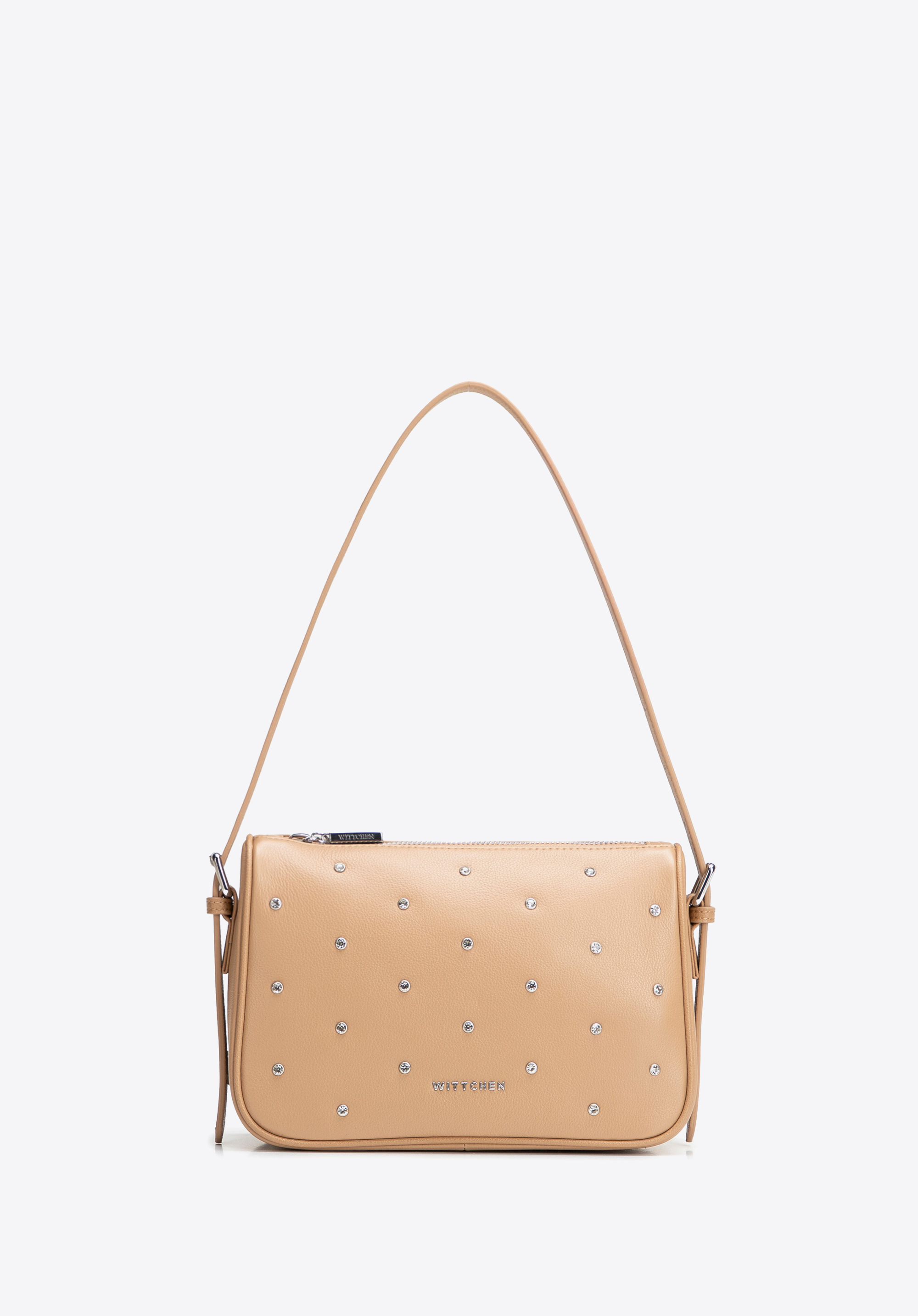 Leder-Umhängetasche mit Zierkristallen, beige, 102-4E-619-9, Bild 1