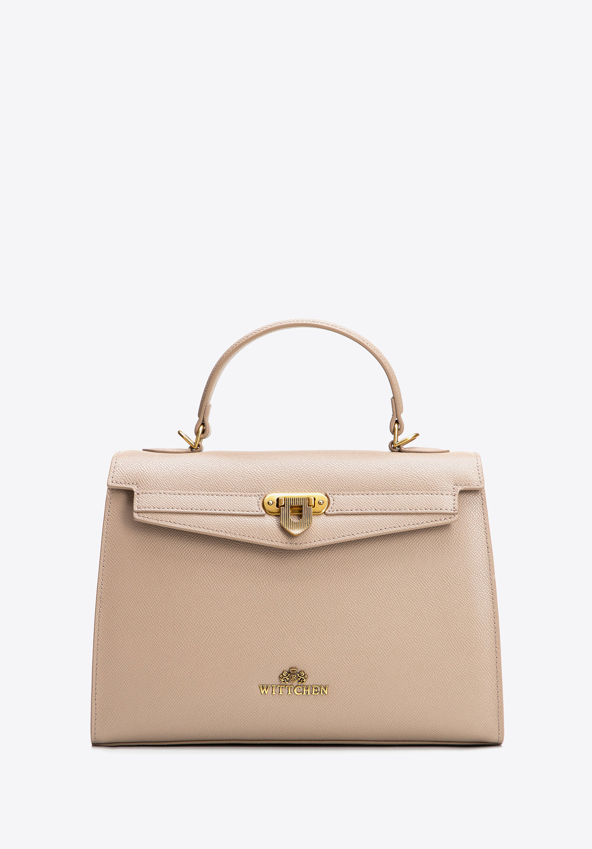Ledertasche mit dekorativem Verschluss, beige, 101-4E-214-9, Bild 1