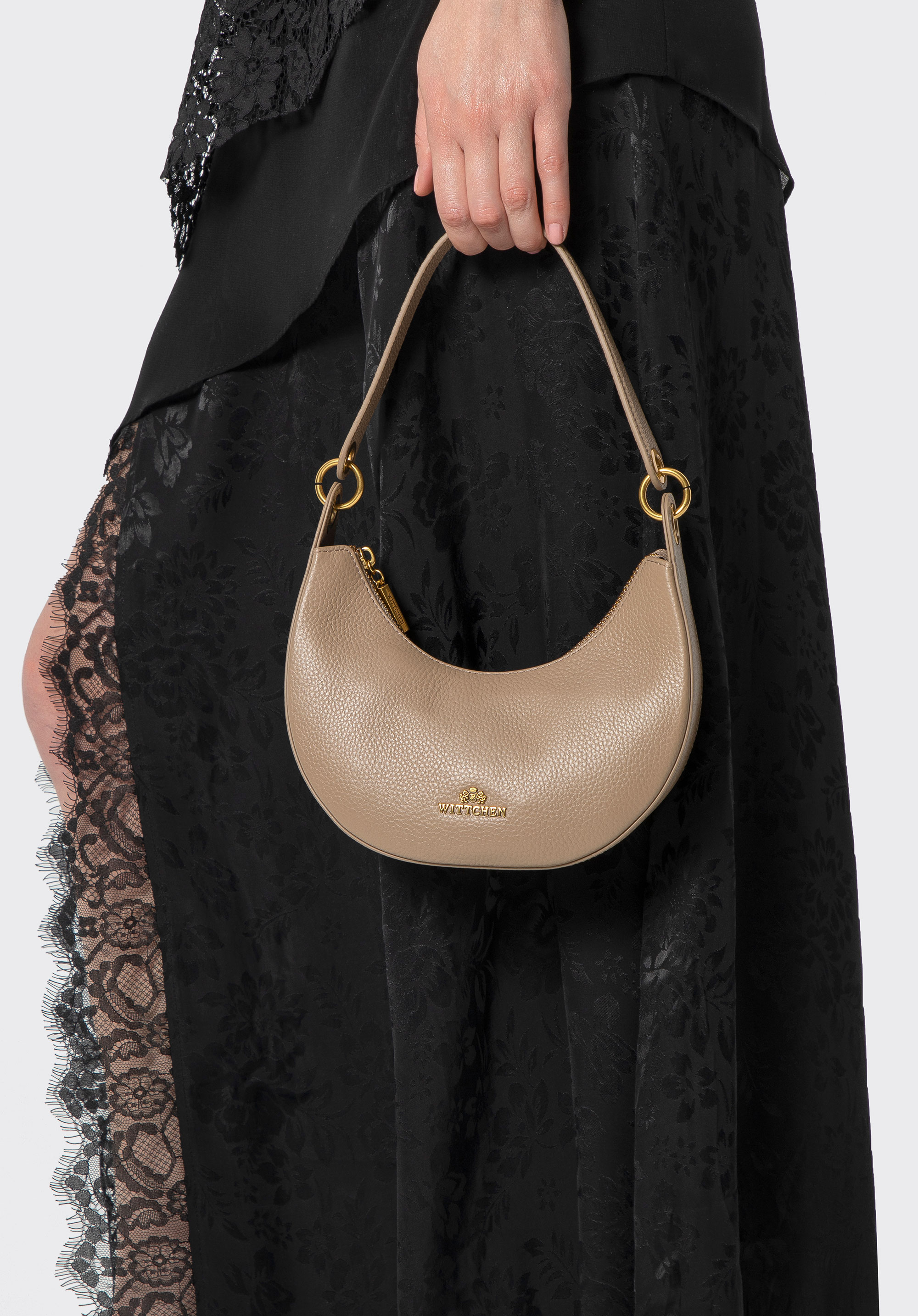 Mini-Baguette-Tasche aus Leder, beige, 102-4E-214-9, Bild 1