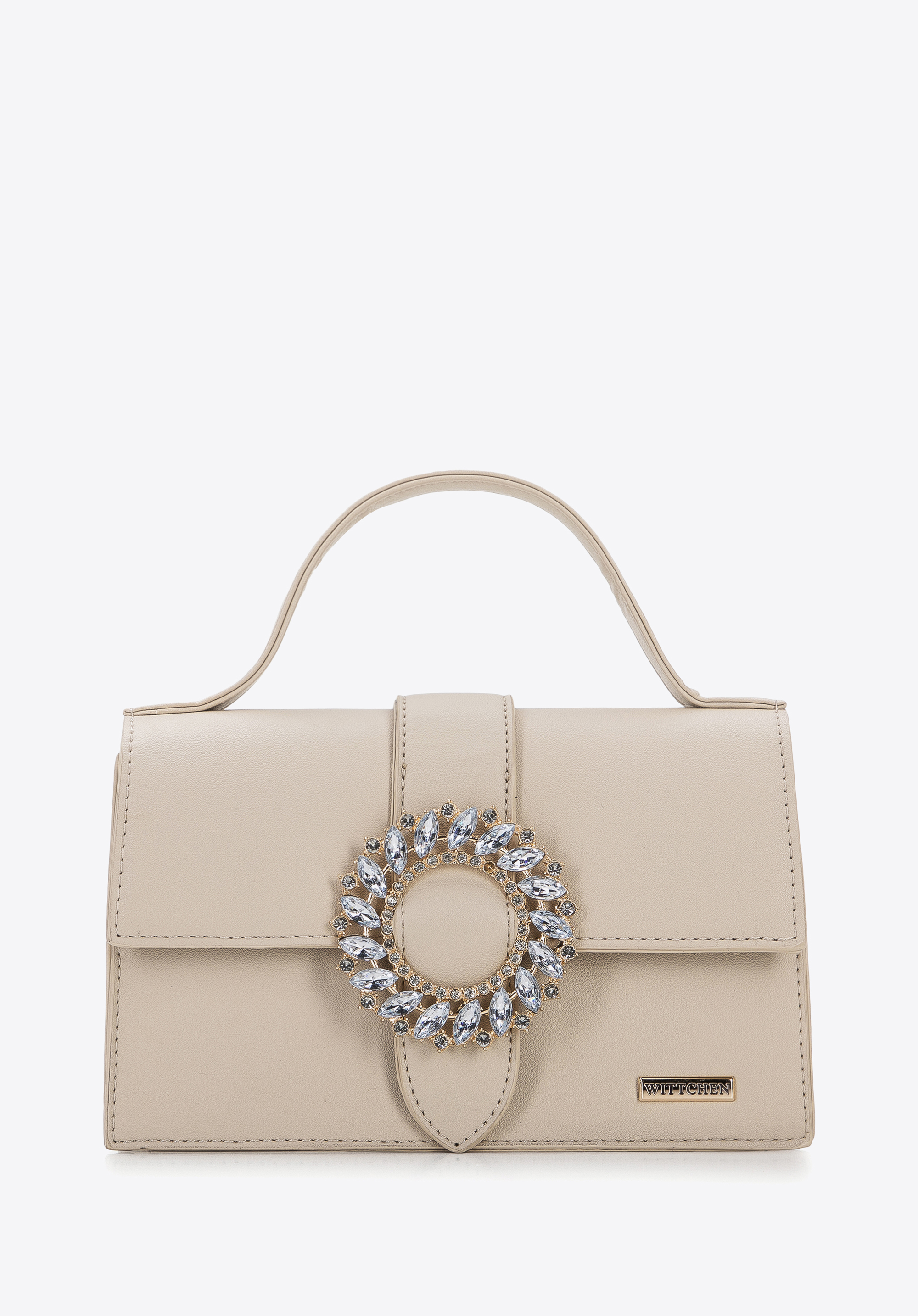 Mini-Köfferchen mit einer glänzenden Schnalle, beige, 96-4Y-229-1, Bild 1
