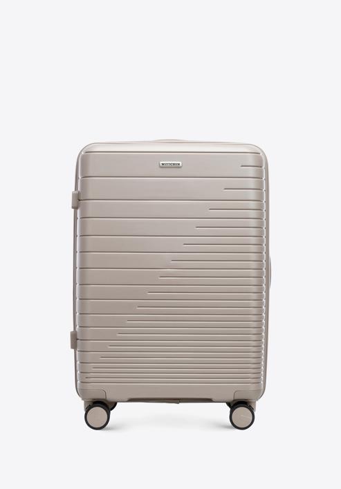 Mittelgroßer Koffer aus Polypropylen mit glänzenden Riemen, beige, 56-3T-162-10, Bild 1