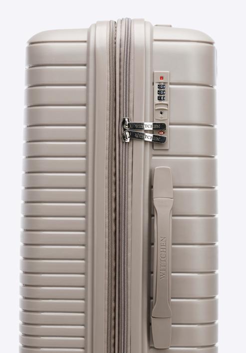 Großer Koffer aus Polypropylen mit glänzenden Riemen, beige, 56-3T-163-89, Bild 7