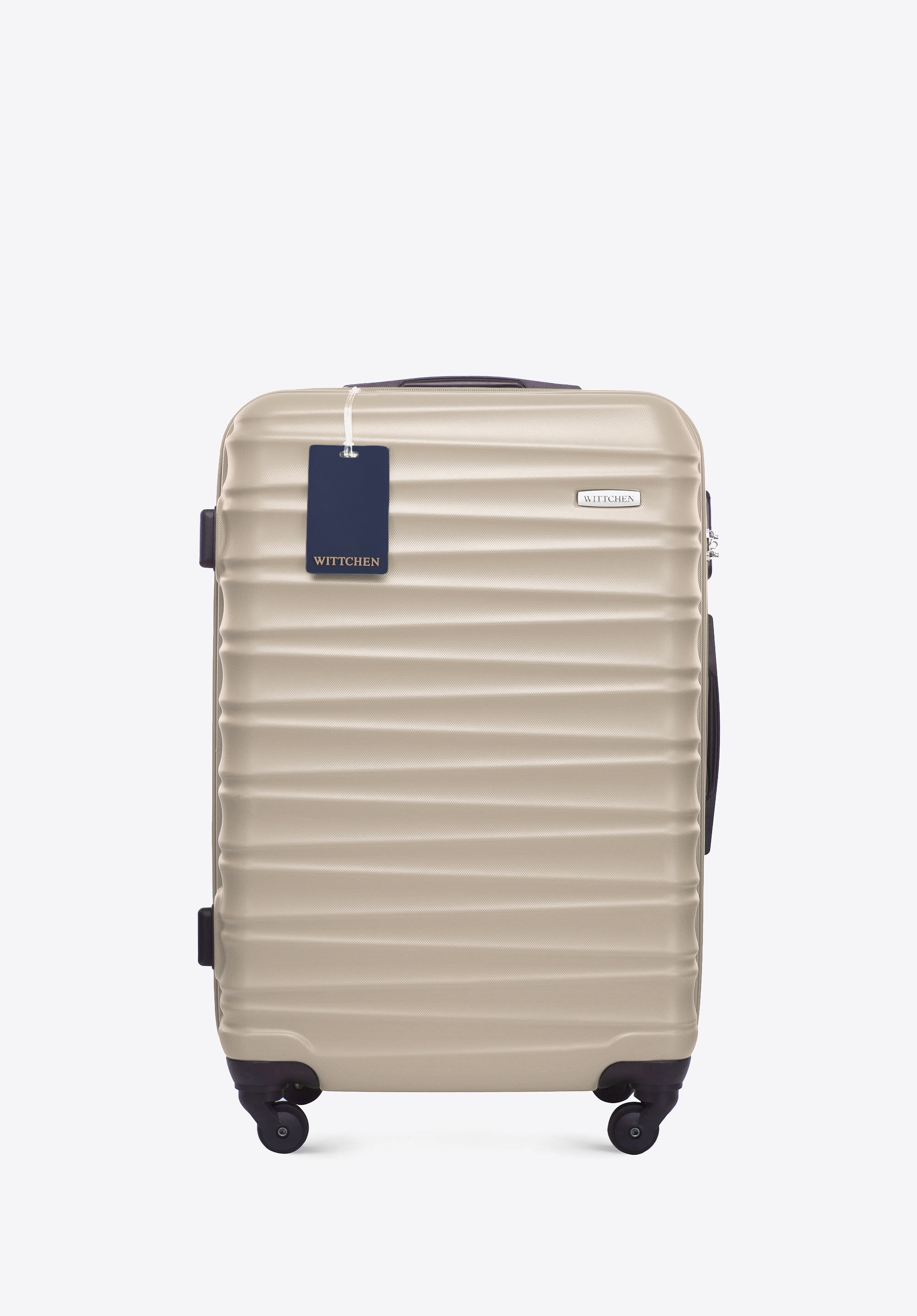 Mittelgroßer Koffer aus ABS-Material mit Gepäckanhänger, beige, 56-3A-312-86Z6, Bild 1