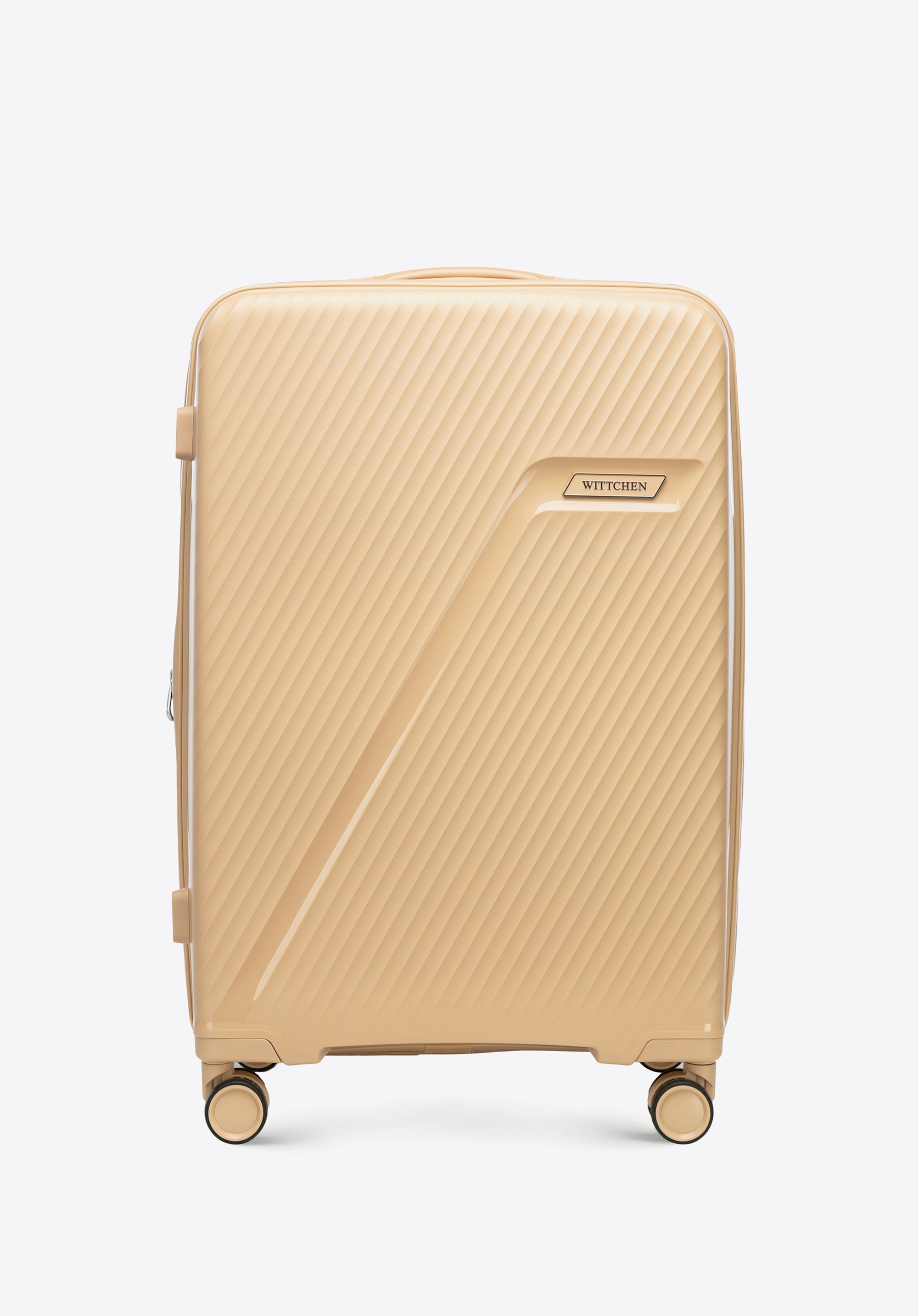 Mittlerer Koffer aus Polypropylen mit diagonalem Muster, beige, 56-3T-502-86, Bild 1