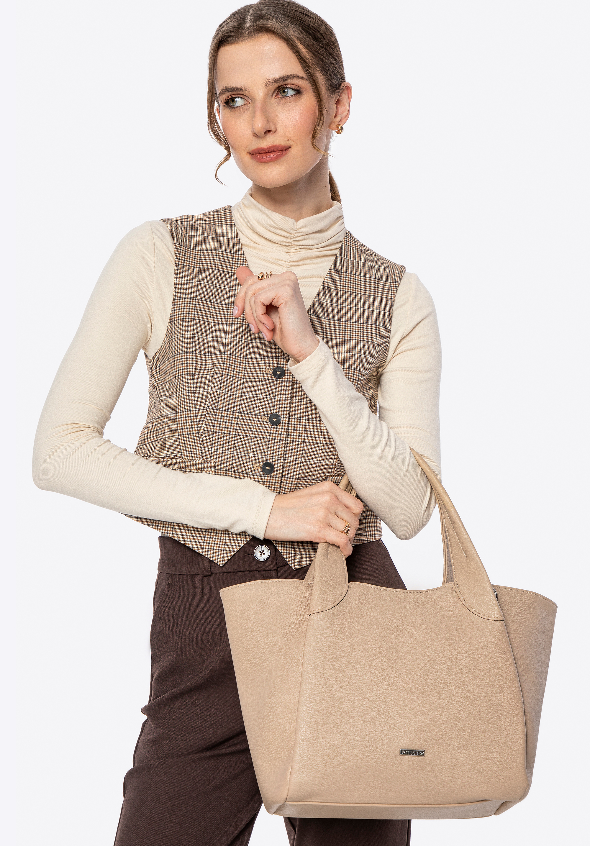 Öko-Leder-Koffer für Damen, beige, 100-4Y-437-9, Bild 1
