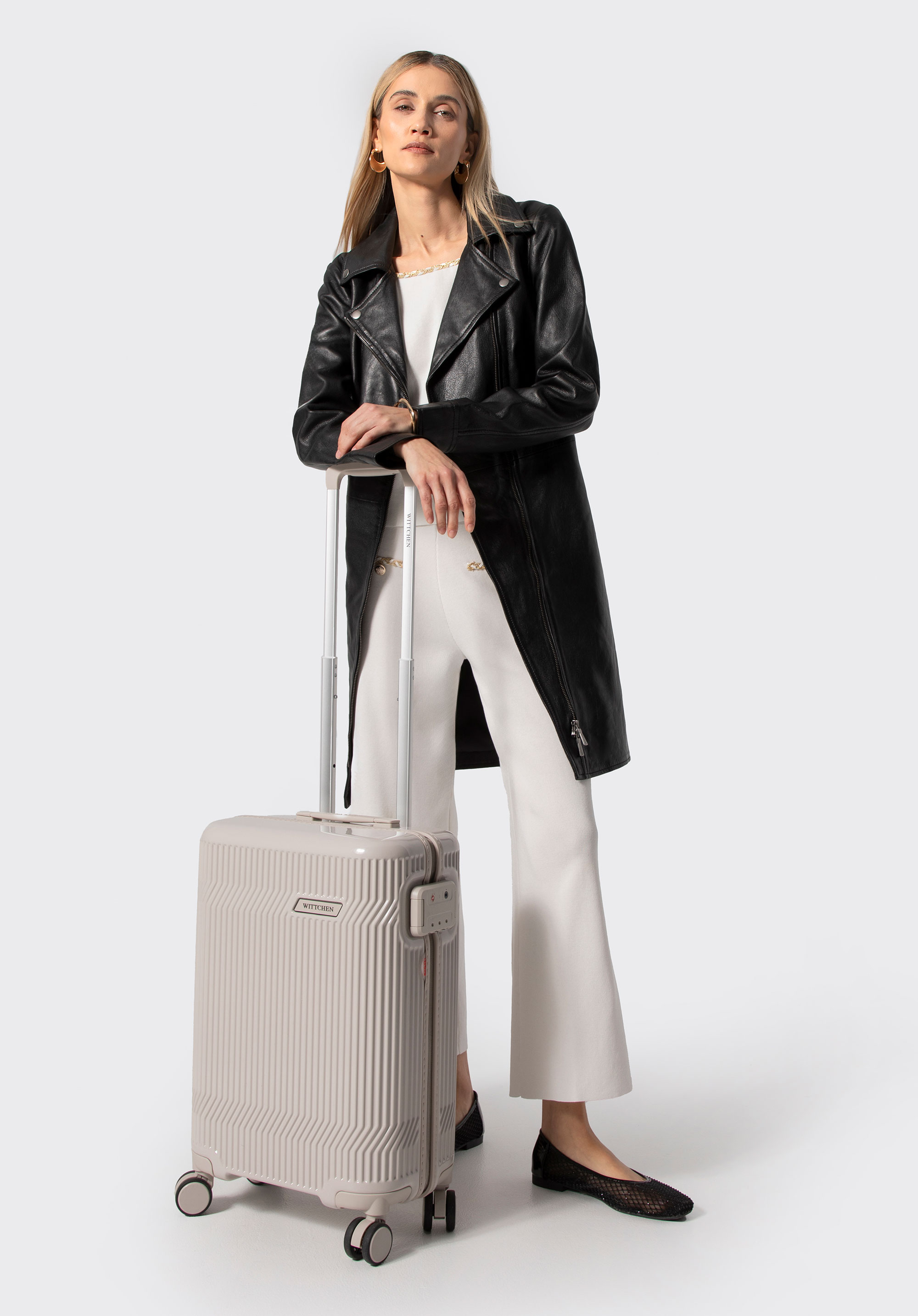 Polycarbonat-Kabinenkoffer mit glänzender Oberfläche, beige, 56-3P-011-01, Bild 1