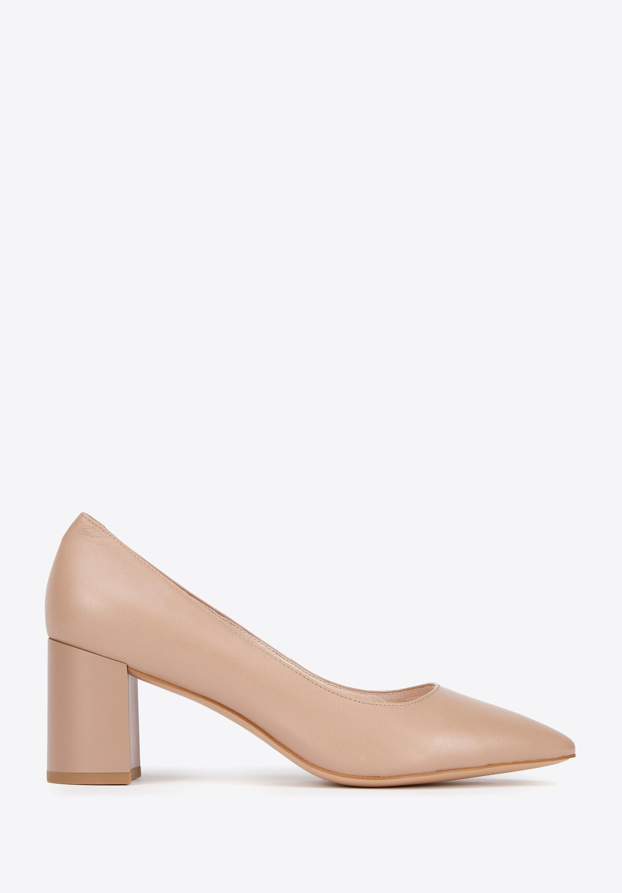 Pumps aus Leder mit Blockabsatz, beige, 94-D-501-9-35, Bild 1