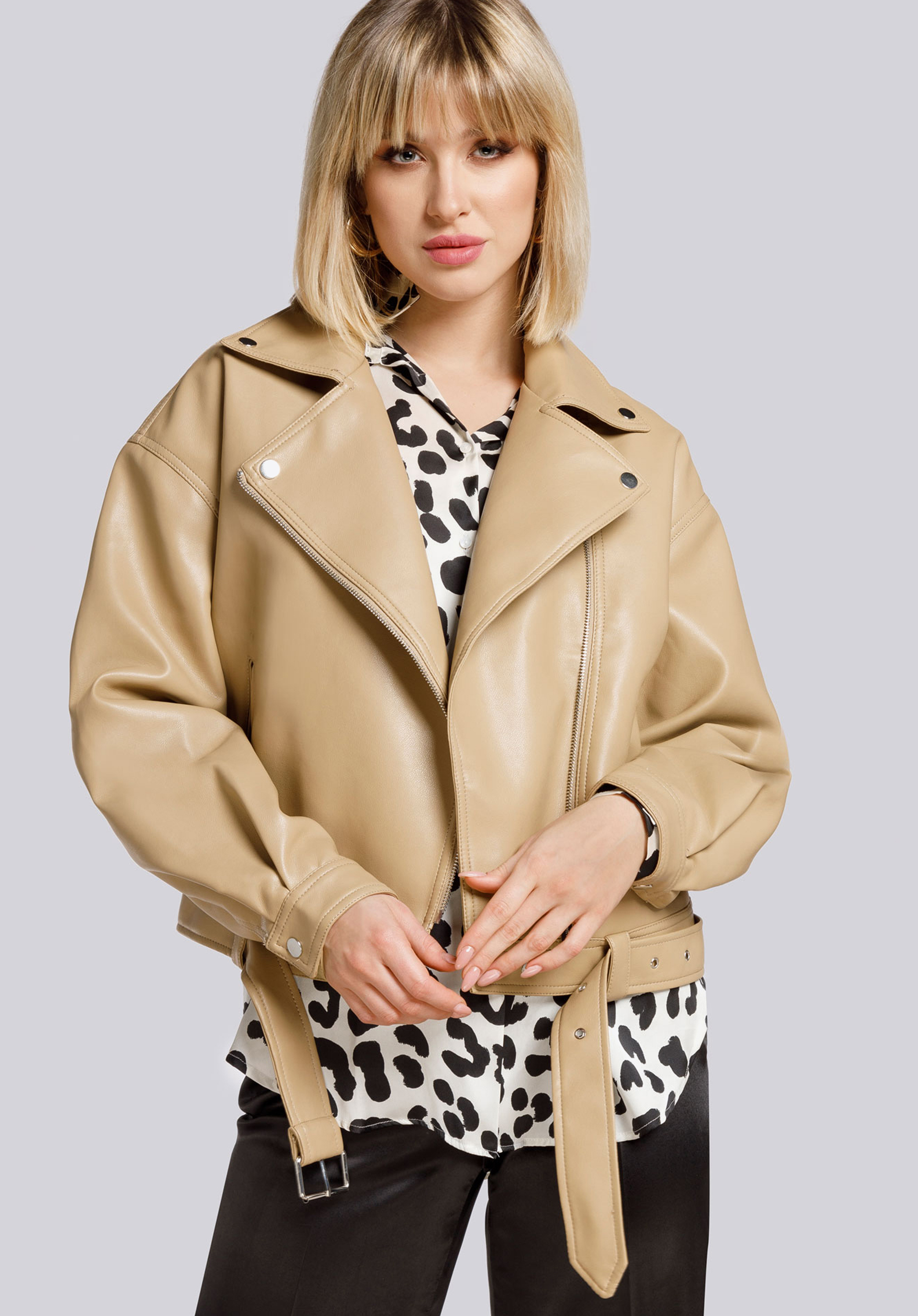 Ramones-Jacke für Damen Oversize mit Gürtel, beige, 94-9P-100-9-XL, Bild 1