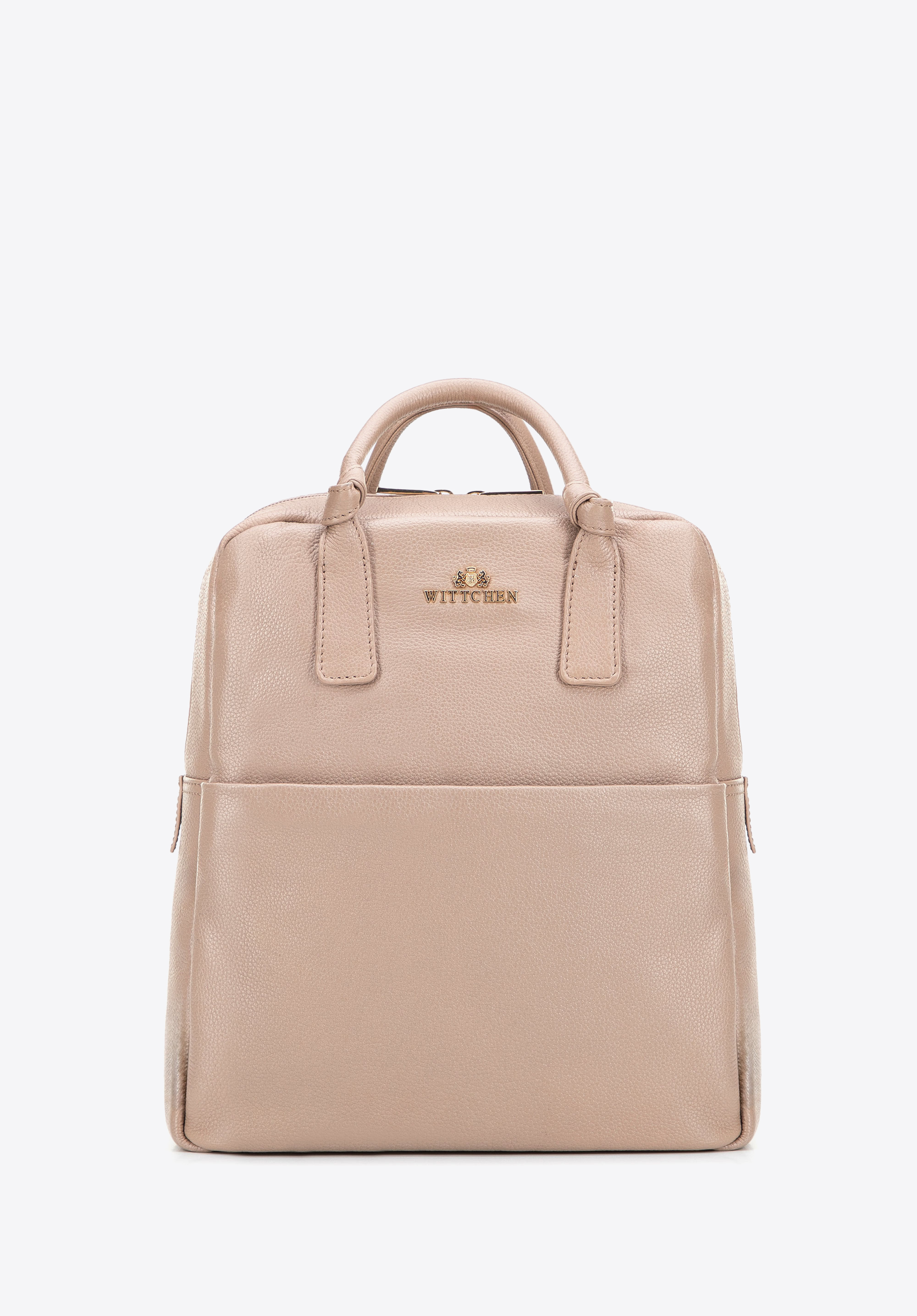 Rechteckiger Damen-Rucksack aus Leder, beige, 101-4E-805-9, Bild 1