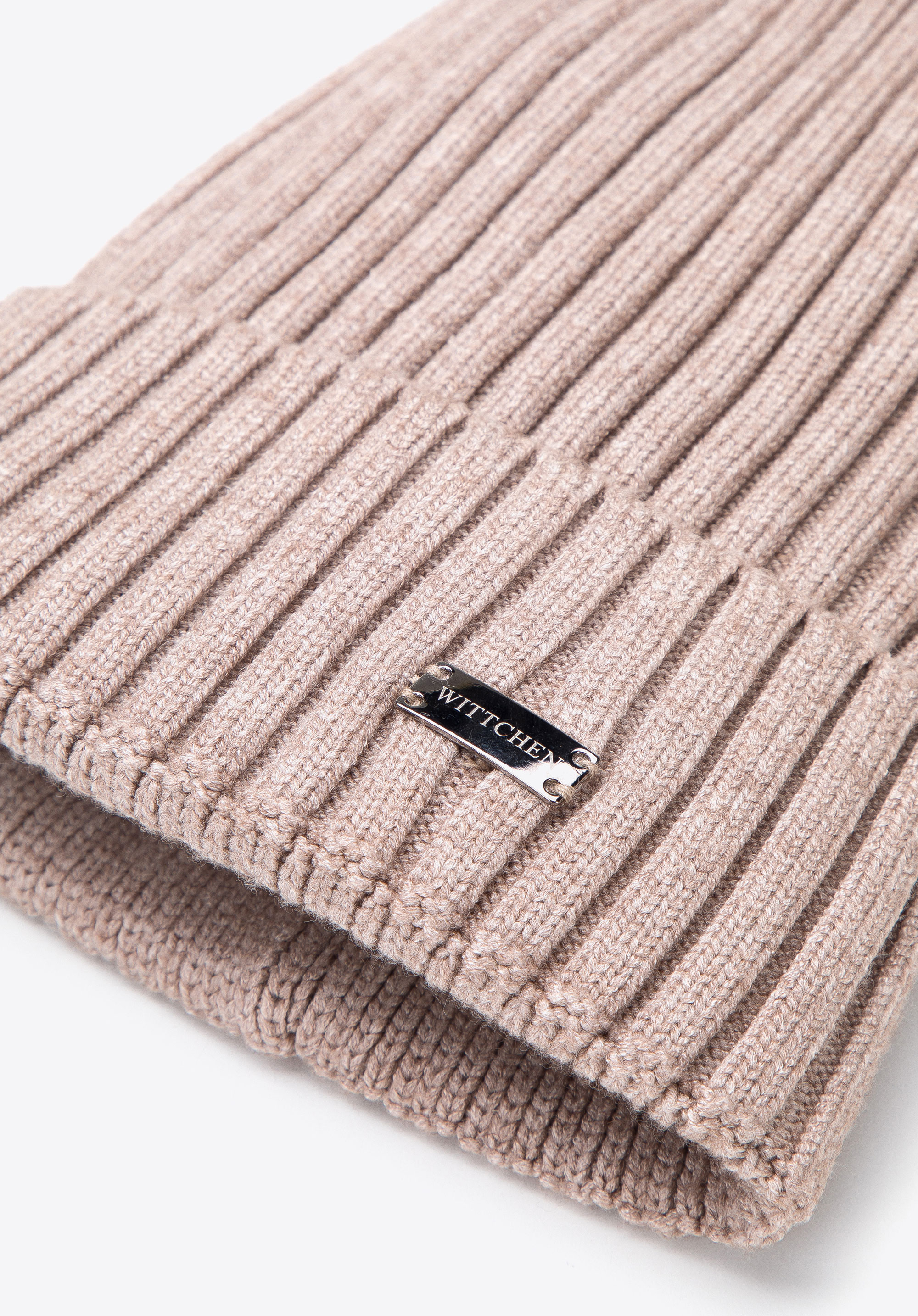 Schlichte Damenmütze mit dichtem Geflecht, beige, 95-HF-022-9, Bild 1