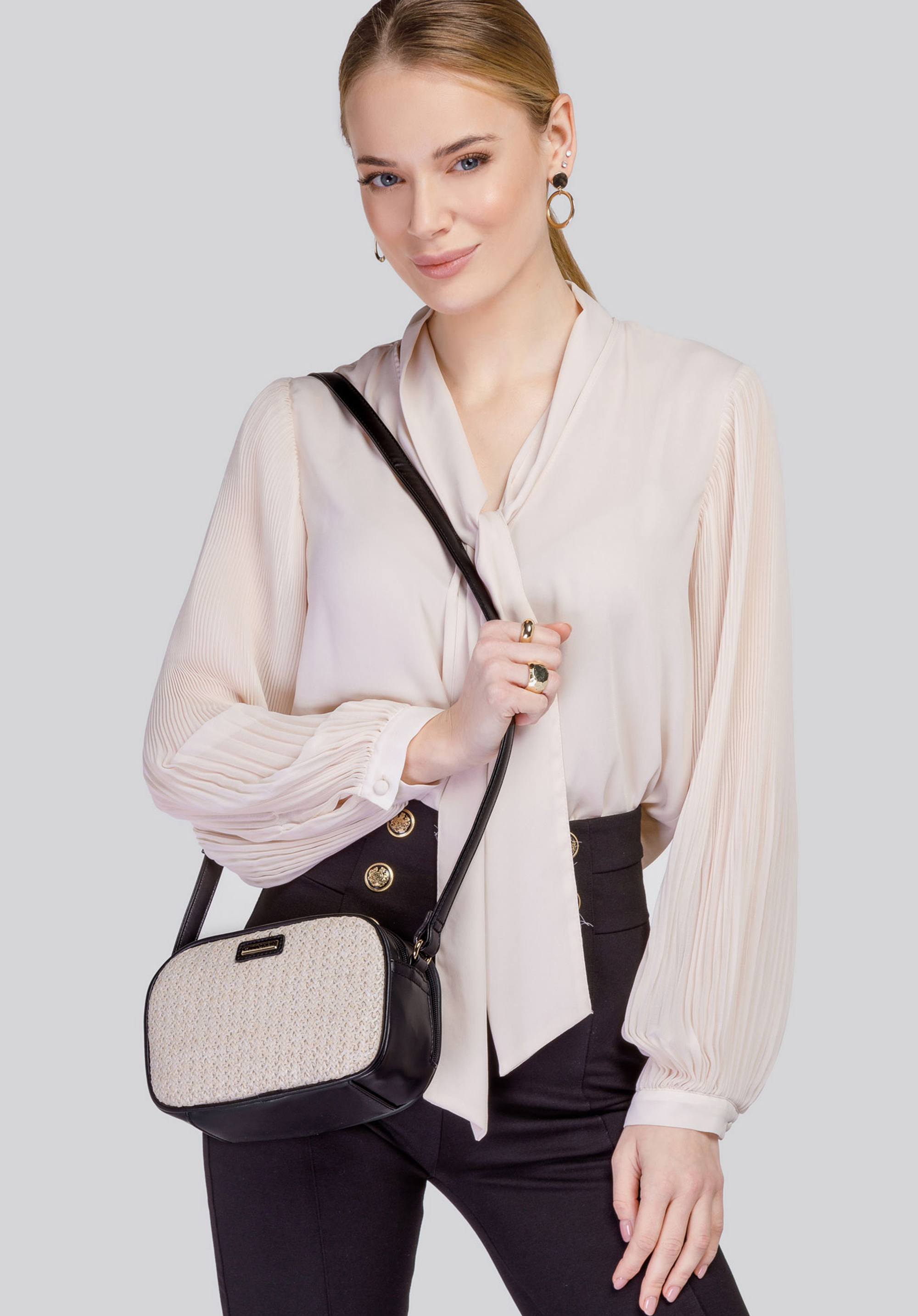 Crossbody-Tasche mit Geflechtmuster, beige-schwarz, 94-4Y-501-1, Bild 1