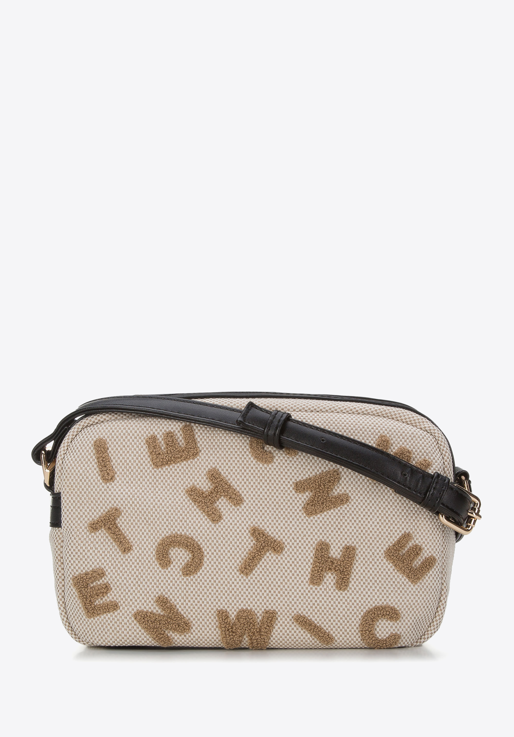 Damen-Umhängetasche aus Leinen mit Buchstaben, beige-schwarz, 94-4Y-513-9, Bild 1
