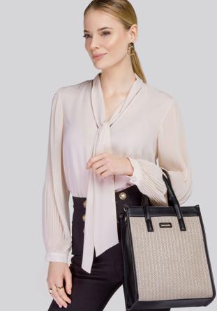 kleine Shopper-Tasche mit Geflechtmuster, beige-schwarz, 94-4Y-502-1, Bild 1