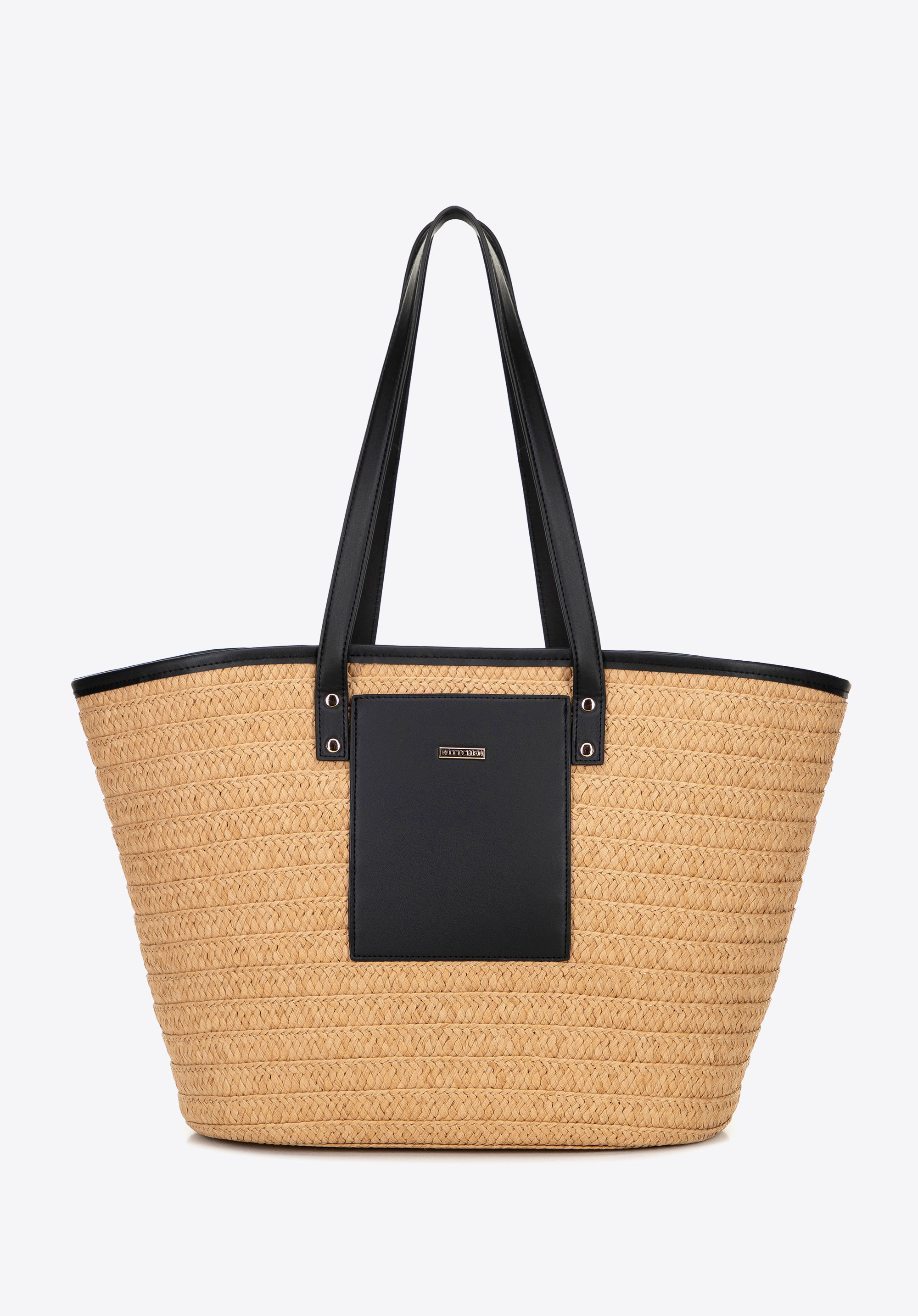 Geflochtene Handtasche aus gewebtem Papierstroh beige-schwarz