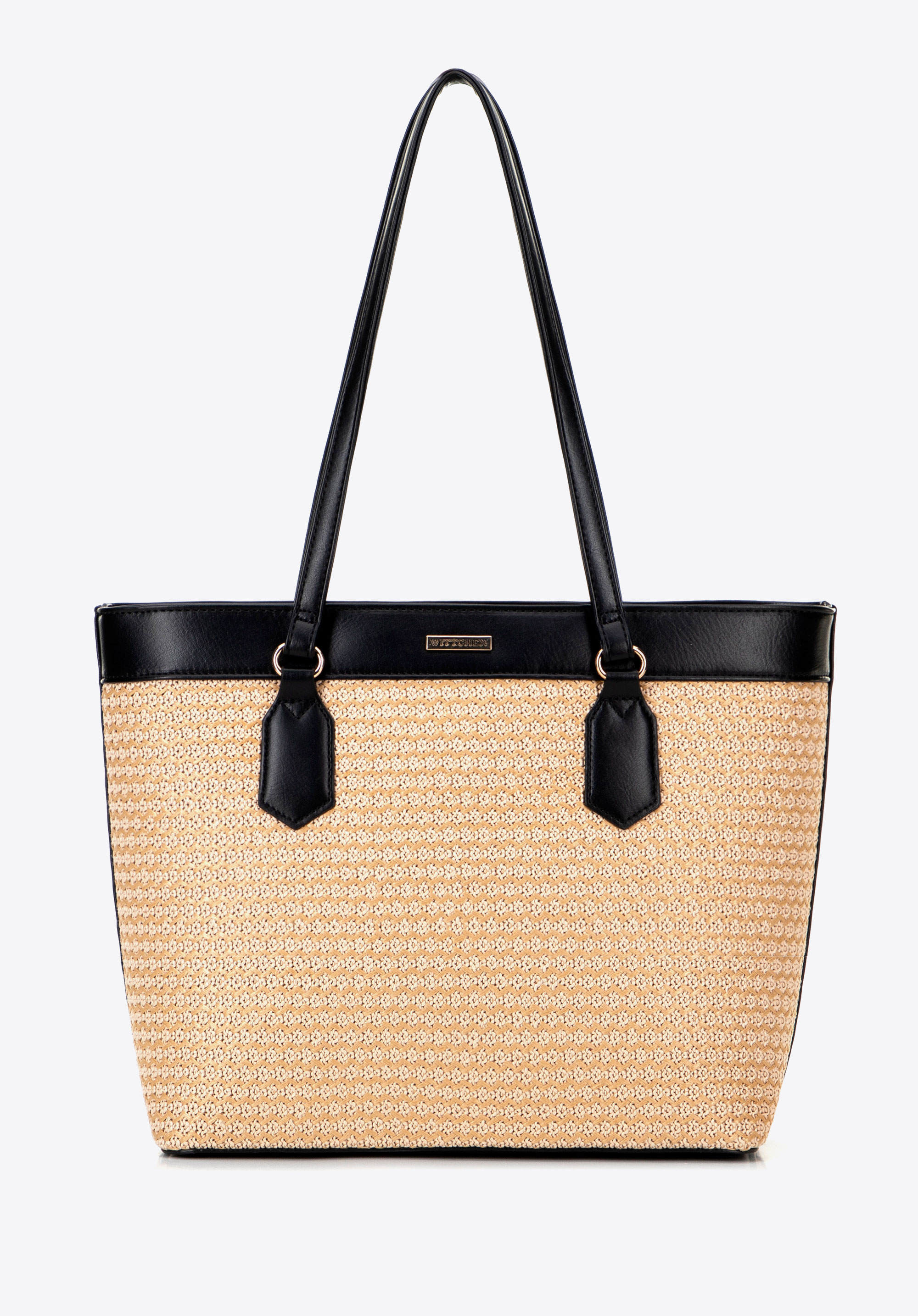 Shopper-Tasche aus Öko-Leder, beige-schwarz, 100-4Y-408-91, Bild 1