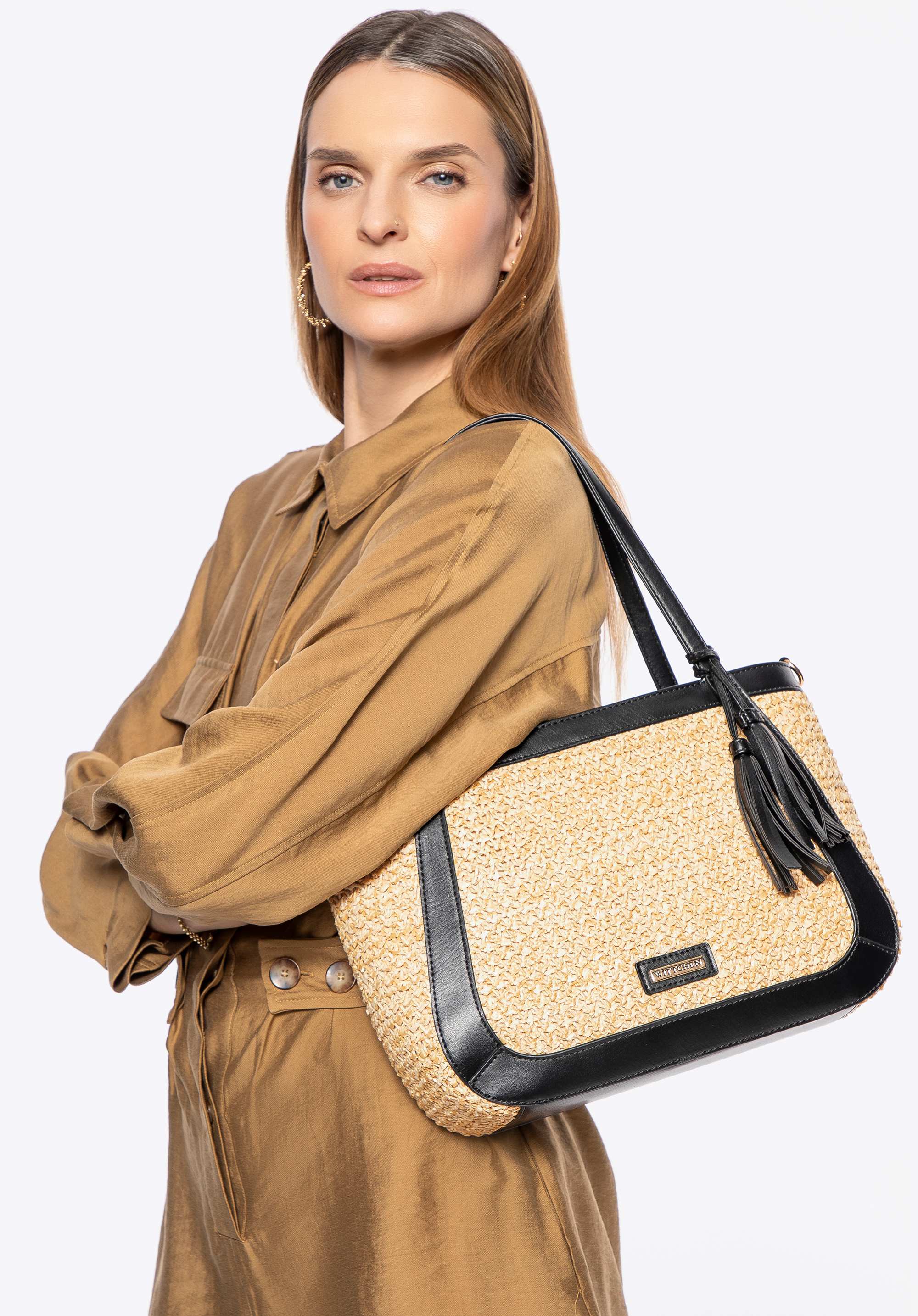 Umhängetasche für Damen, beige-schwarz, 100-4Y-406-91, Bild 1
