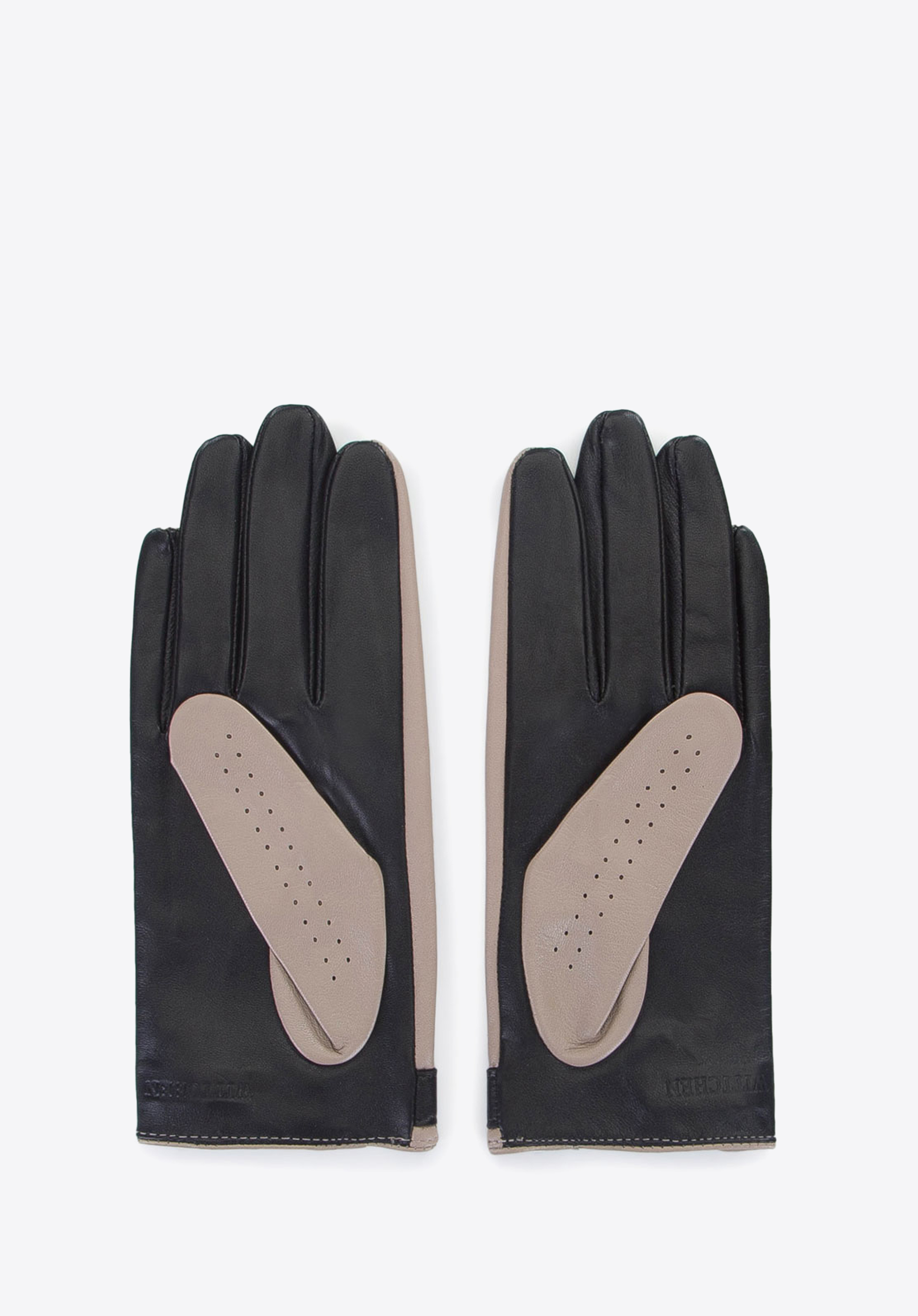 zweifarbige Lederhandschuhe für Damen, beige-schwarz, 46-6-310-A-M, Bild 1