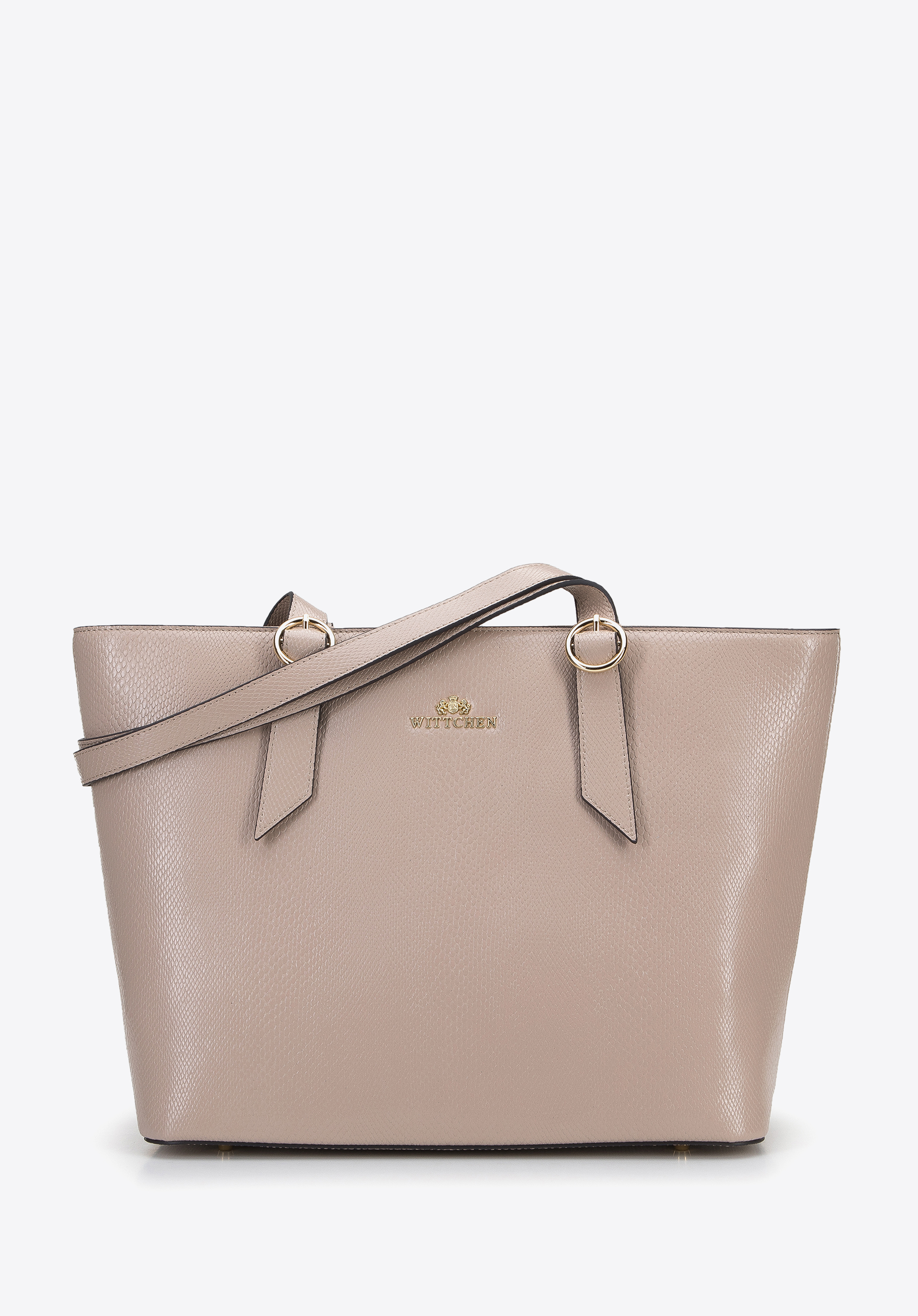 Shopper-Tasche aus Leder mit runden Schnallen, beige, 96-4E-634-9, Bild 1
